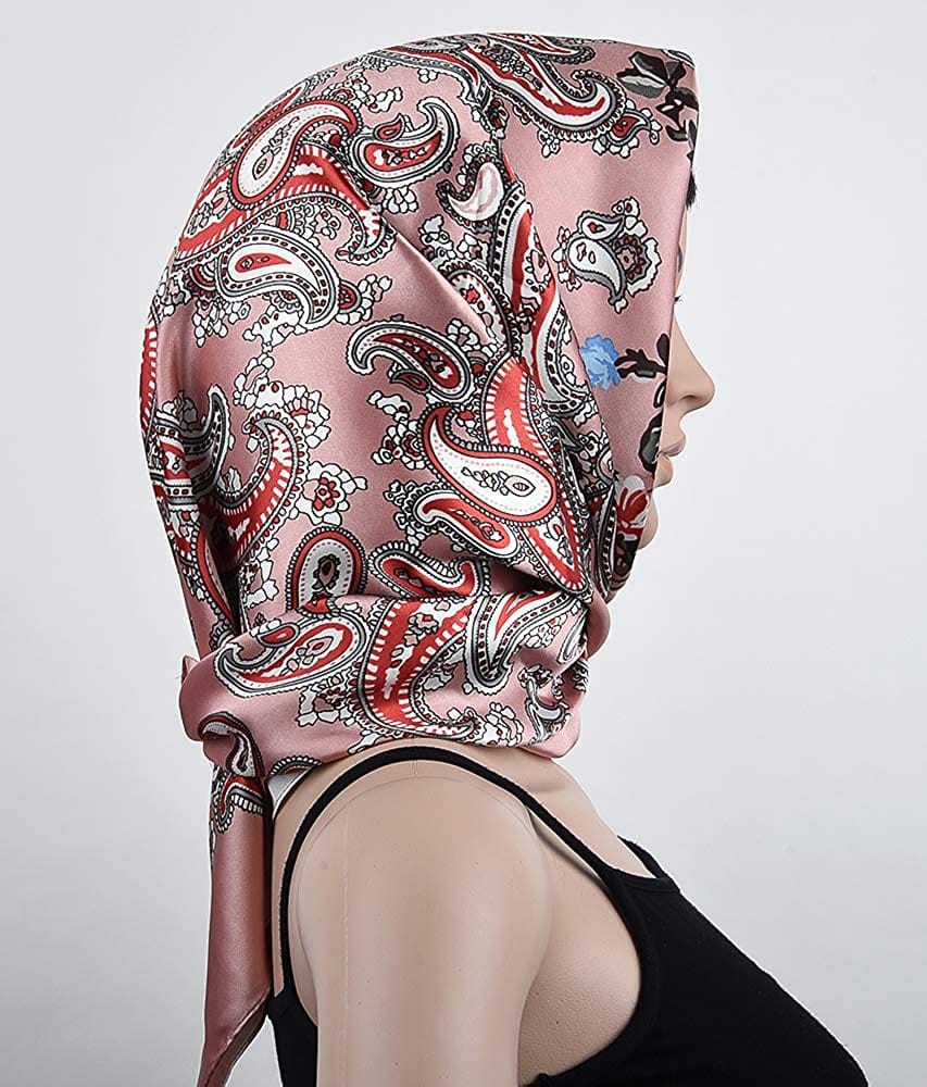 35 X 35 Women Square Satin Silk like Head Scarf Hair Wrap Night Sleeping Decoration Apparel & Accessories > Clothing Accessories > Bandanas & Headties corciova