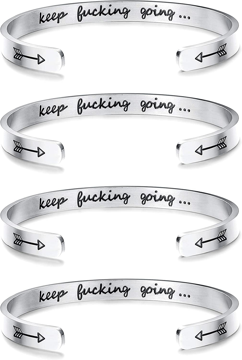 Sllaiss 4 Pcs Inspirational Bracelets Stainless Steel Cuff Bangle Bracelet for Women Men Engraved Motivational Friendship Encouragement Bracelet Graduation Gifts Apparel & Accessories > Jewelry > Bracelets Sllaiss