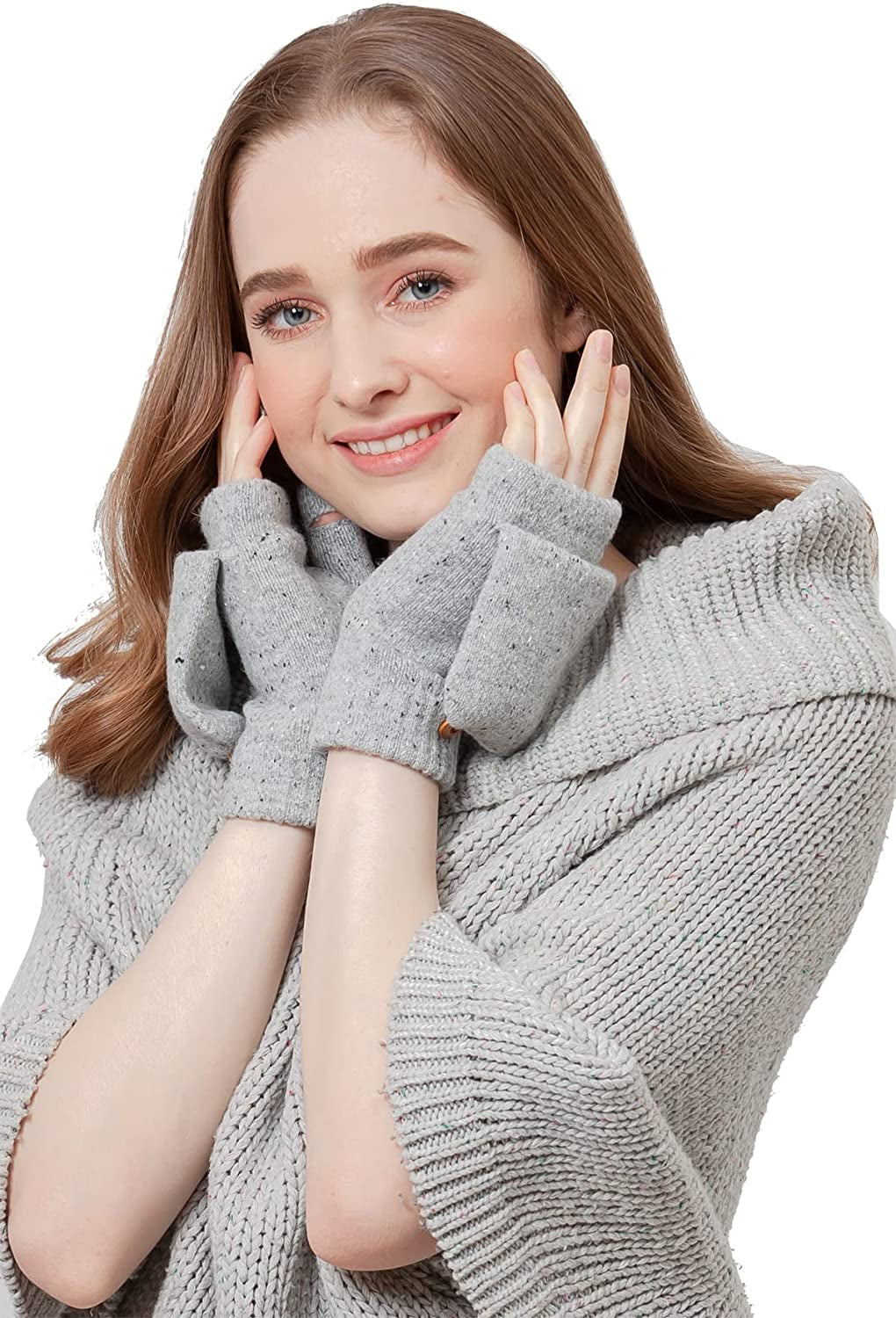 BYOS Women'S Winter Cozy Diamond Pattern Fleece Lined Flip Top Convertible Knit Gloves Mittens Apparel & Accessories > Clothing Accessories > Gloves & Mittens Be Your Own Style Lt.gray