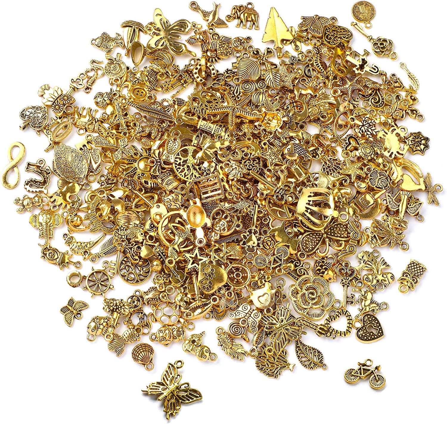 350Pcs Wholesale Bulk Lots Jewelry Making Charms Assorted Gold Plated Enamel Pendants for DIY Necklace Bracelet Earring Craft Supplies Antique Gold