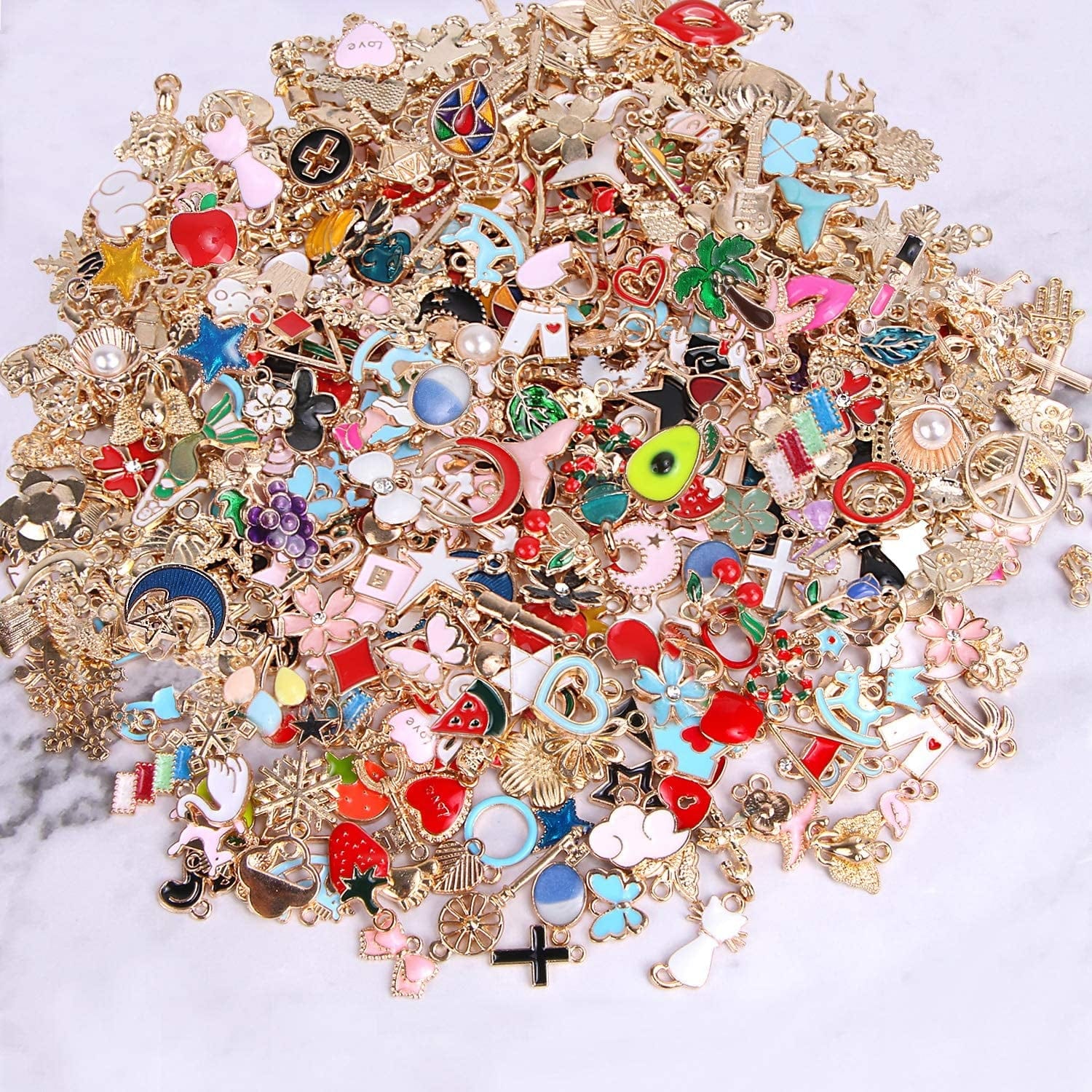350Pcs Wholesale Bulk Lots Jewelry Making Charms Assorted Gold Plated Enamel Pendants for DIY Necklace Bracelet Earring Craft Supplies