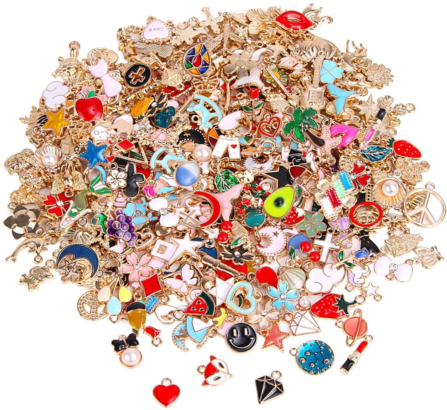 350Pcs Wholesale Bulk Lots Jewelry Making Charms Assorted Gold Plated Enamel Pendants for DIY Necklace Bracelet Earring Craft Supplies Multicolored