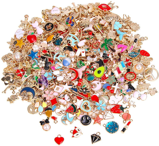 350Pcs Wholesale Bulk Lots Jewelry Making Charms Assorted Gold Plated Enamel Pendants for DIY Necklace Bracelet Earring Craft Supplies Multicolored