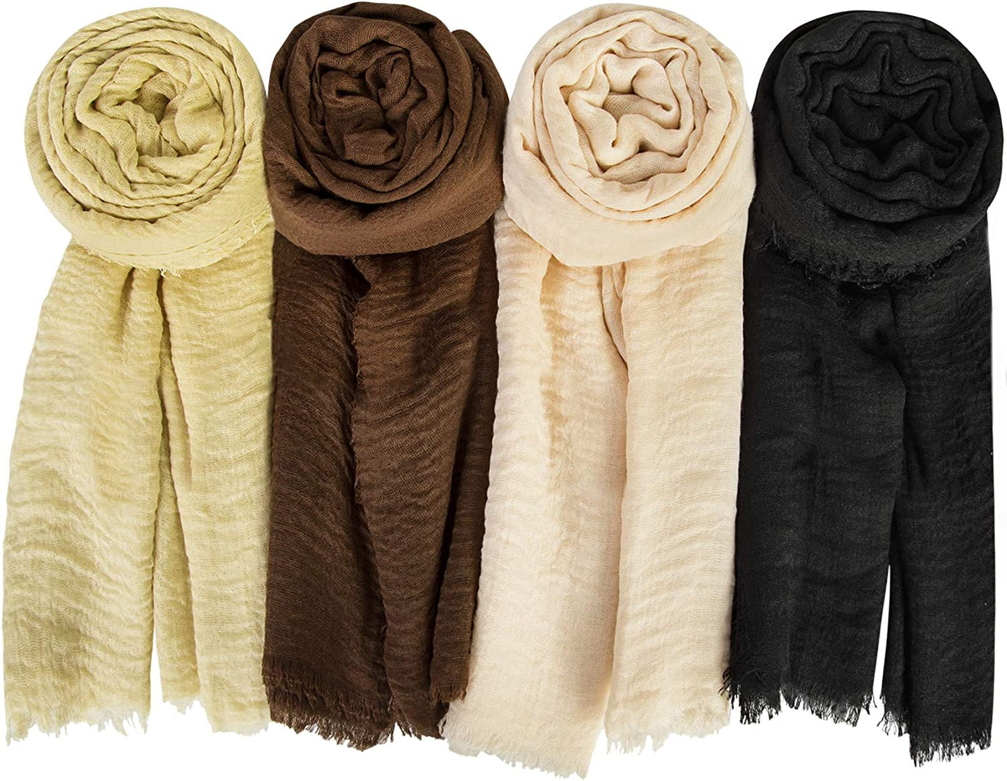 Hijab Scarfs for Women Soft Scarf Shawl Lightweight Long Wraps for All Season Apparel & Accessories > Clothing Accessories > Scarves & Shawls Chalier Fashion Solid D-4 Pack(khaki/Beige/Black/Yellow)