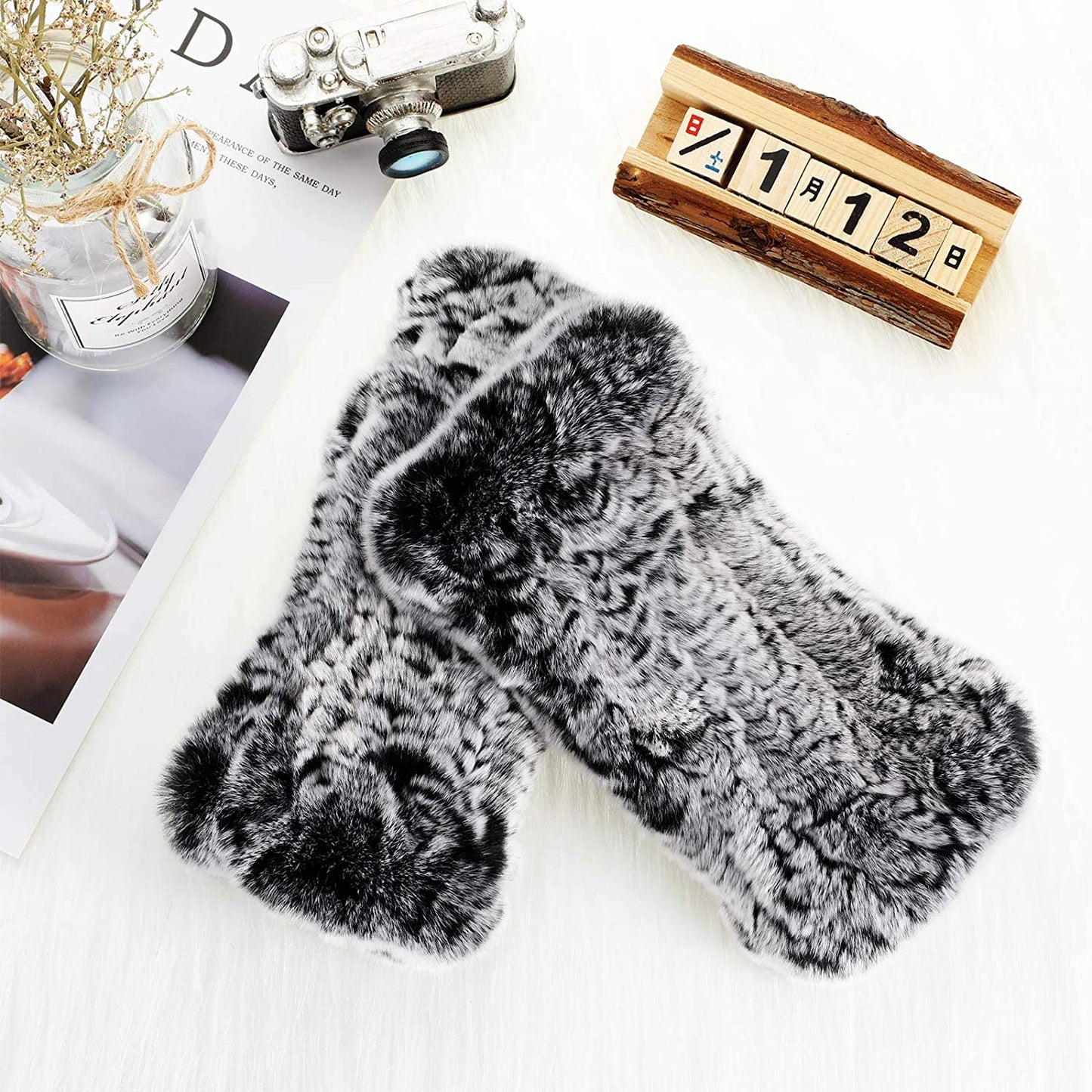 Fingerless Fur Gloves Smooth Faux Rabbit Furry Gloves Winter Warm Knitted Gloves for Women Girls Apparel & Accessories > Clothing Accessories > Gloves & Mittens Geyoga