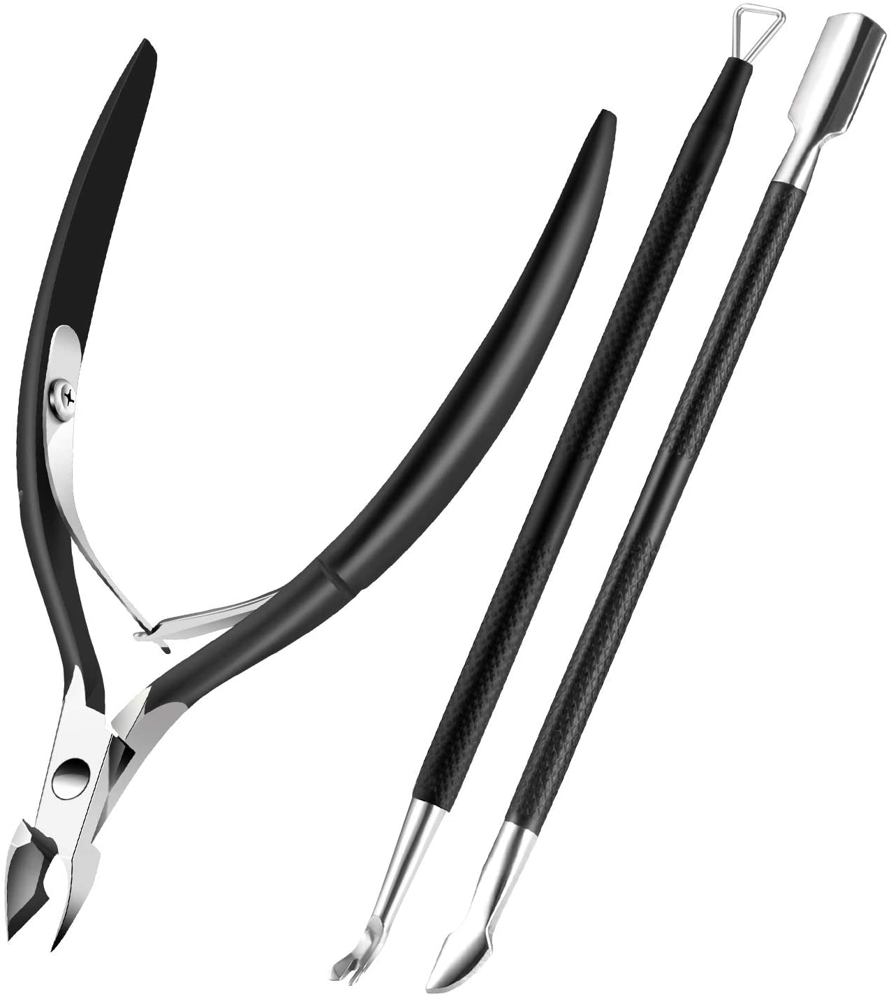 Cuticle Trimmer with Cuticle Pusher, XUNXMAS Cuticle Remover Cutter Nipper Scissor and Triangle Cuticle Nail Pusher Peeler Scraper, Durable Dead Skin Clipper Manicure Pedicure Tools Health & Beauty > Personal Care > Cosmetics > Cosmetic Tools > Nail Tools XUNXMAS Black