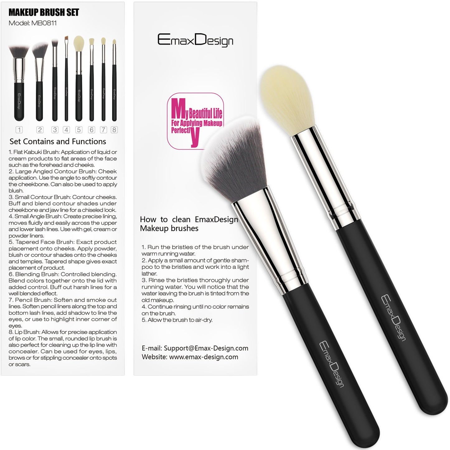 Emaxdesign 8 Pieces Makeup Brush Set Face Eye Shadow Eyeliner Foundation Blush Lip Makeup Brushes Powder Liquid Cream Cosmetics Blending Brush Tools (Silver Black) Health & Beauty > Personal Care > Cosmetics > Cosmetic Tools > Makeup Tools EmaxDesign