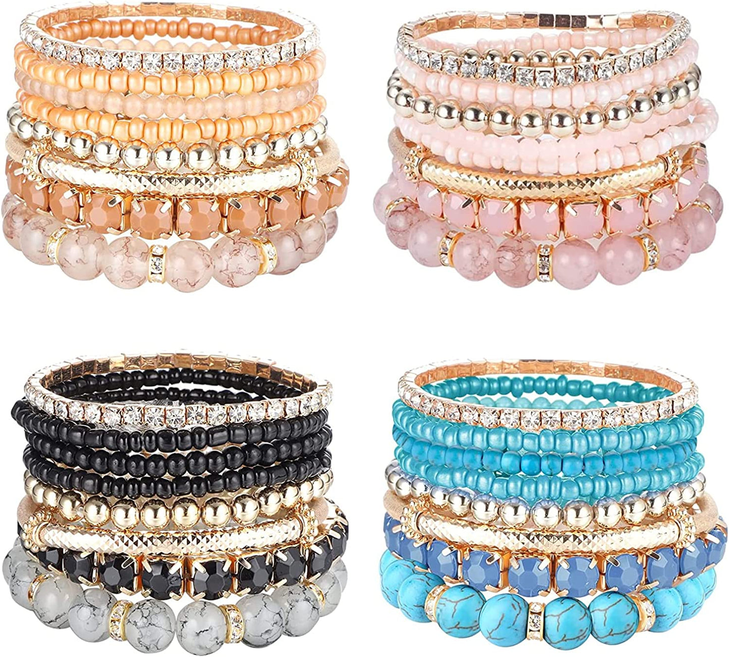 MILACOLATO 2-4 Sets Beaded Bracelets for Women Stackable Bracelets Aesthetic Stretch Multilayered Bracelets Set Bohemian Bracelet Apparel & Accessories > Jewelry > Bracelets Milacolato 4 set bracelets-D
