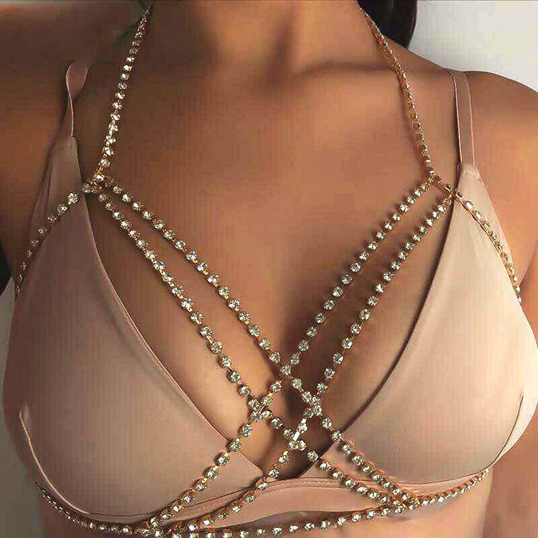 Victray Crystal Body Chain Bikini Body Chains Nightclub Chest Chain Fashion Body Jewelry for Women and Girls (Silver) Apparel & Accessories > Jewelry > Body Jewelry YD