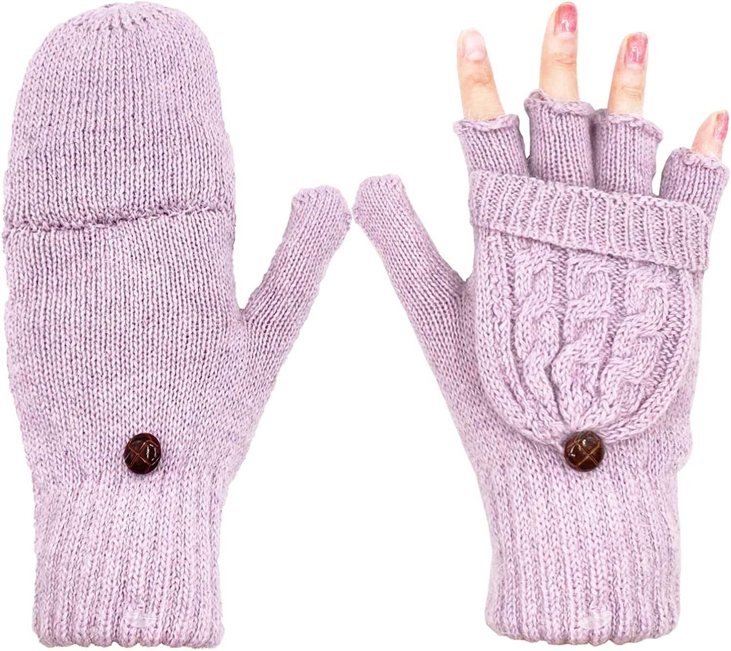 Beurlike Women'S Winter Gloves Warm Wool Knitted Convertible Fingerless Mittens Apparel & Accessories > Clothing Accessories > Gloves & Mittens Beurlike Purple