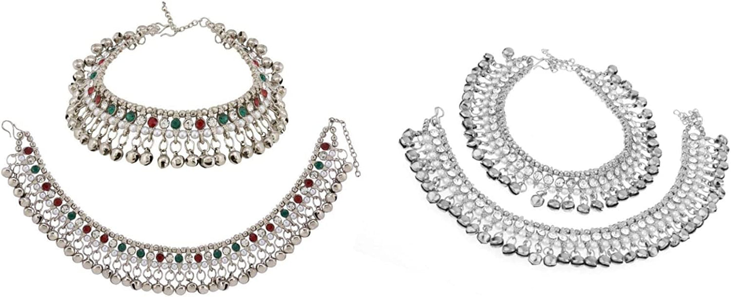 Efulgenz Indian Bollywood Faux Kundan Pearl Wedding Bridal Anklet Pair with Bells (2 Piece) Bracelet Payal Foot Jewelry Apparel & Accessories > Jewelry > Anklets Jaipur Art Jewellery Multipack of 2 (Multi, White)