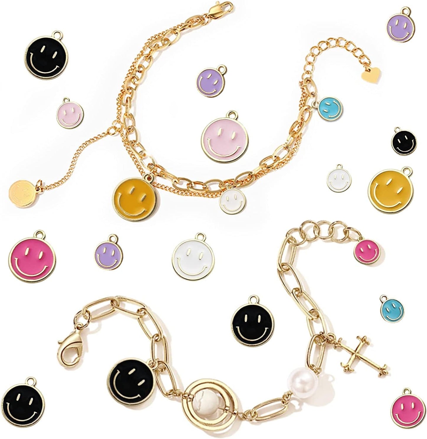 35Pcs Smiley Face Charms for Jewelry Making Colorful Happy Face Pendants Assorted Cute Ting Alloy Charms for DIY Necklace Bracelet Earring Keychain Making Supplies Craft for Women Girls (10Mm)