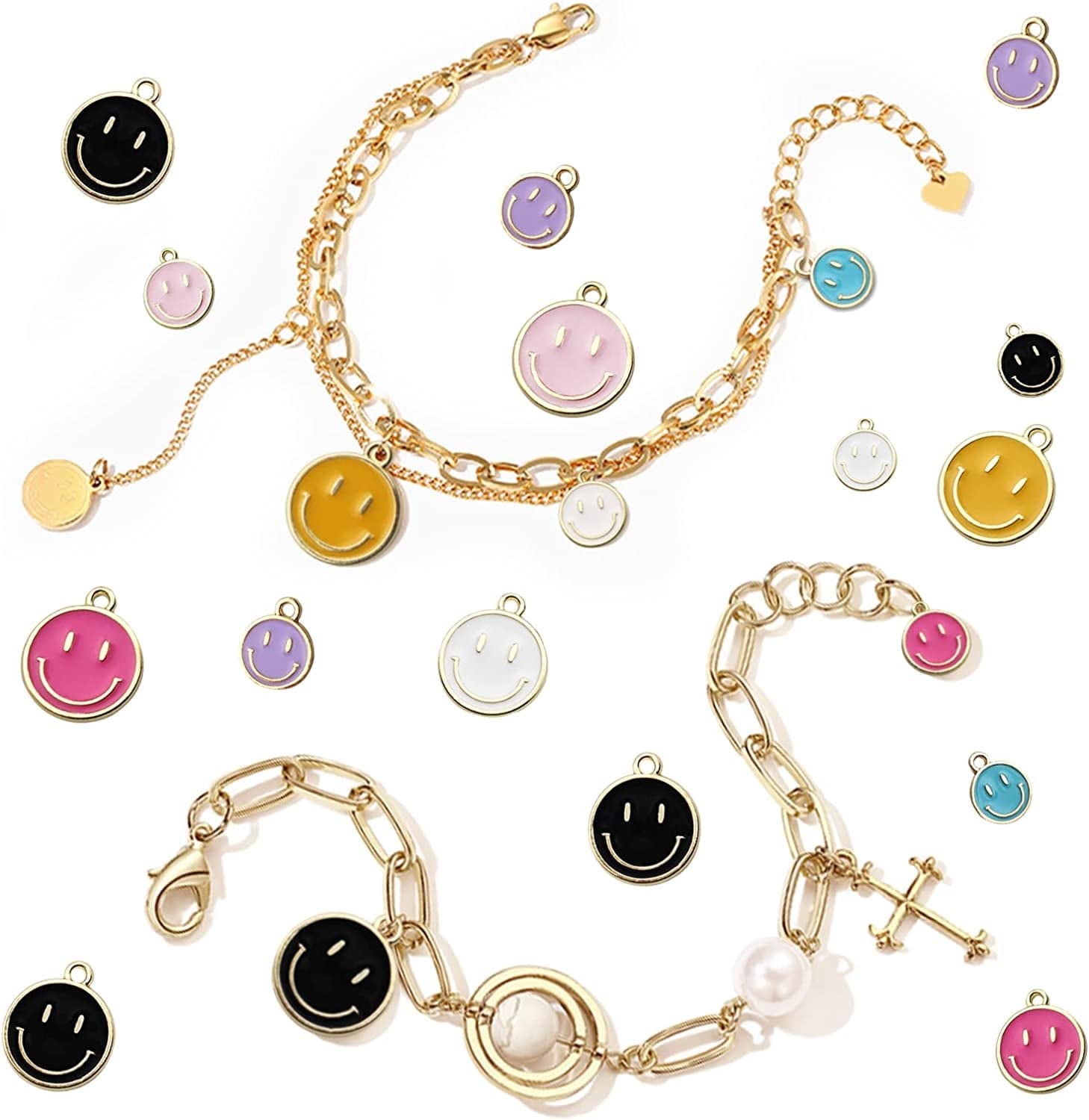 35Pcs Smiley Face Charms for Jewelry Making Colorful Happy Face Pendants Assorted Cute Ting Alloy Charms for DIY Necklace Bracelet Earring Keychain Making Supplies Craft for Women Girls (10Mm)