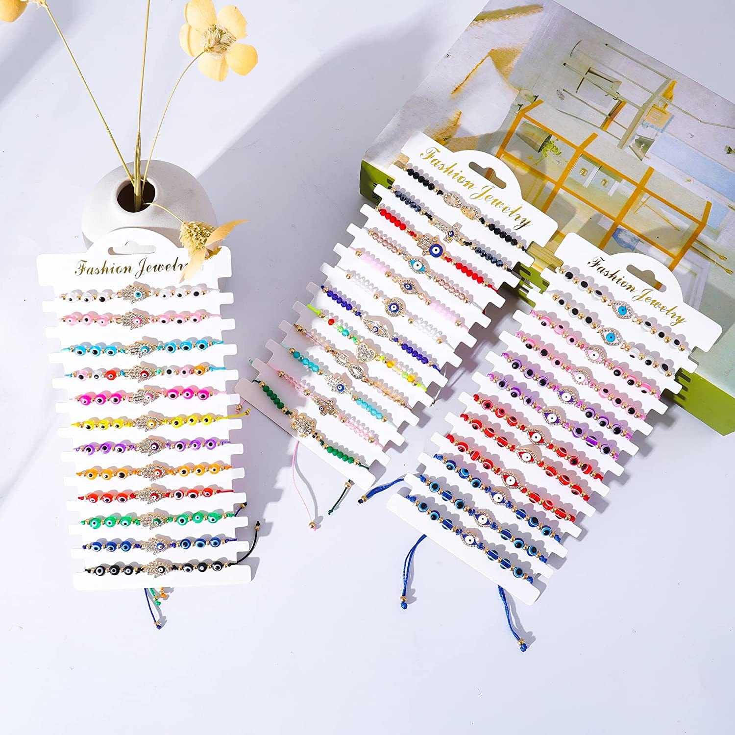 36/24 Pcs Evil Eye Bracelets Pack Mexican Braclets Set Ojo Bracelet Protection Amulet Anklets Jewelry Gift for Women Girls Boys Apparel & Accessories > Jewelry > Anklets BONITTER