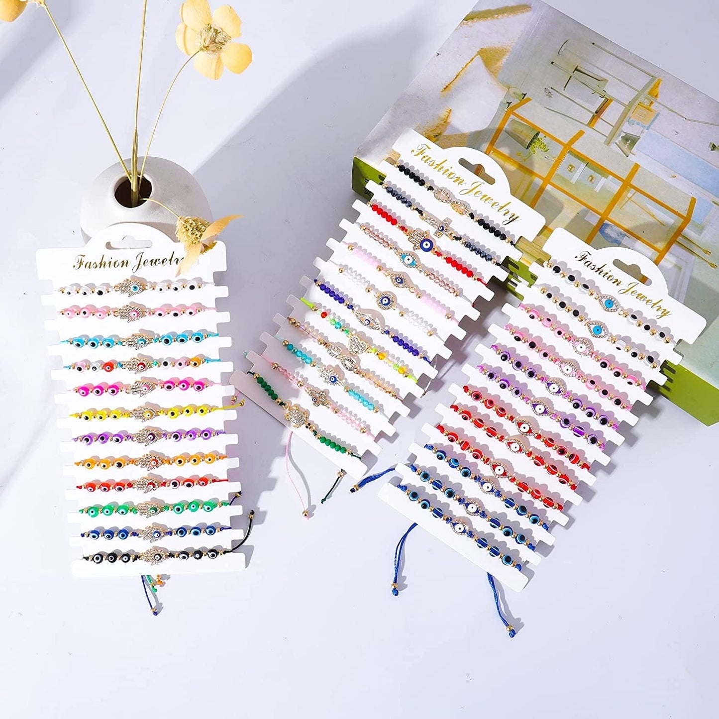 36/24 Pcs Evil Eye Bracelets Pack Mexican Braclets Set Ojo Bracelet Protection Amulet Anklets Jewelry Gift for Women Girls Boys Apparel & Accessories > Jewelry > Bracelets BONITTER