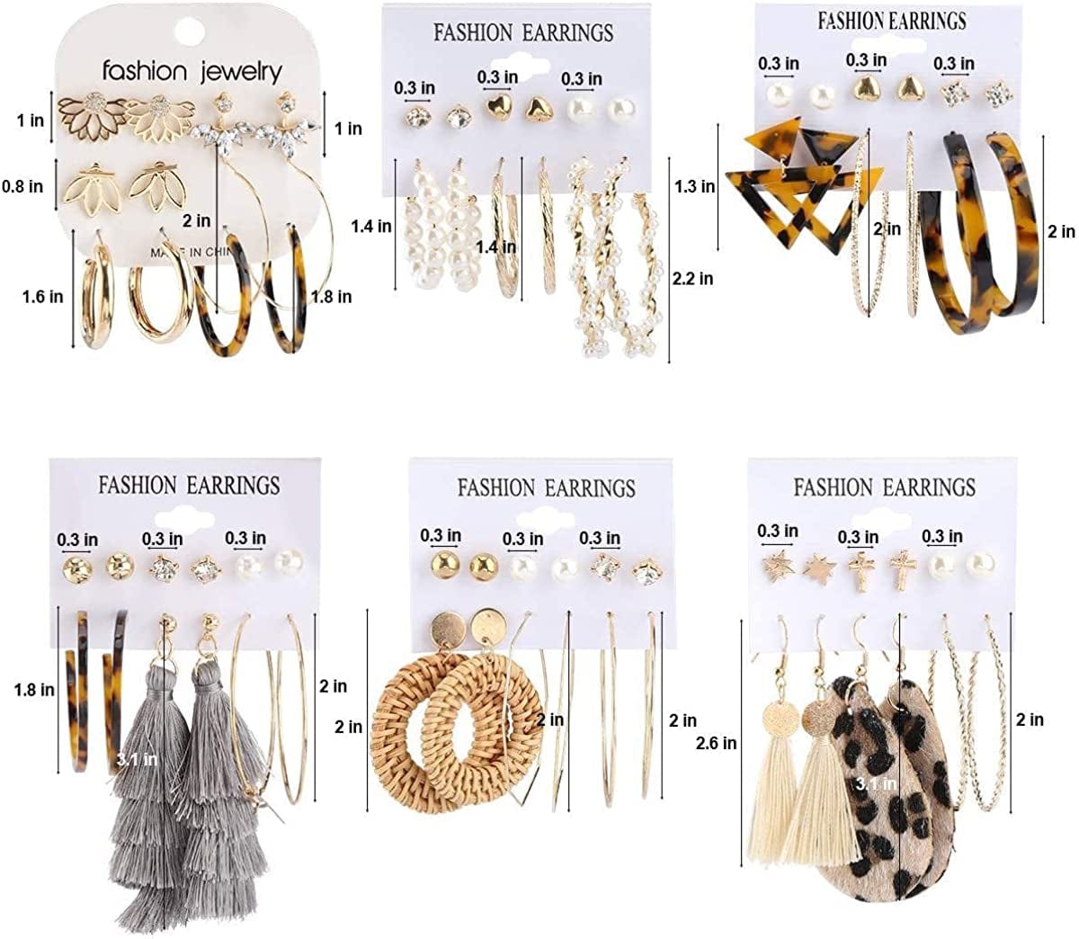 36 Pairs Fashion Earrings for Women, Stylish Teen Girls Tassel Dangle Earring & Pearl Stud Jewelry Set, Leather/Rattan/Gold/Acrylic Hoop Eardrop for Friend Birthday, Valentine, Christmas Gifts