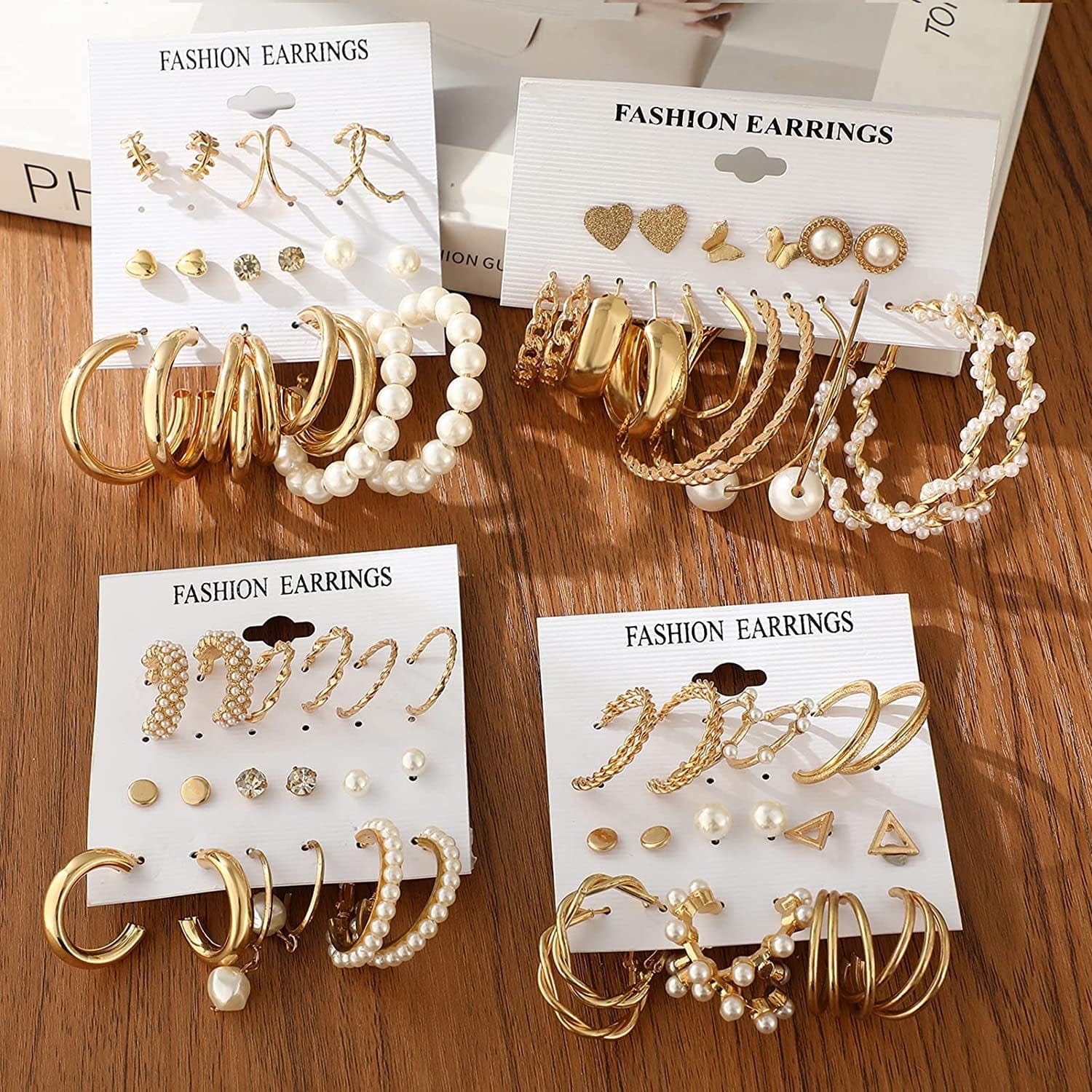 36 Pairs Gold Earrings Set for Women Girls, Fashion Pearl Chain Link Stud Drop Dangle Earrings Multipack Statement Earring Packs, Hypoallergenic Earrings for Birthday Party Christmas Jewelry Gift Apparel & Accessories > Jewelry > Earrings FAXHION