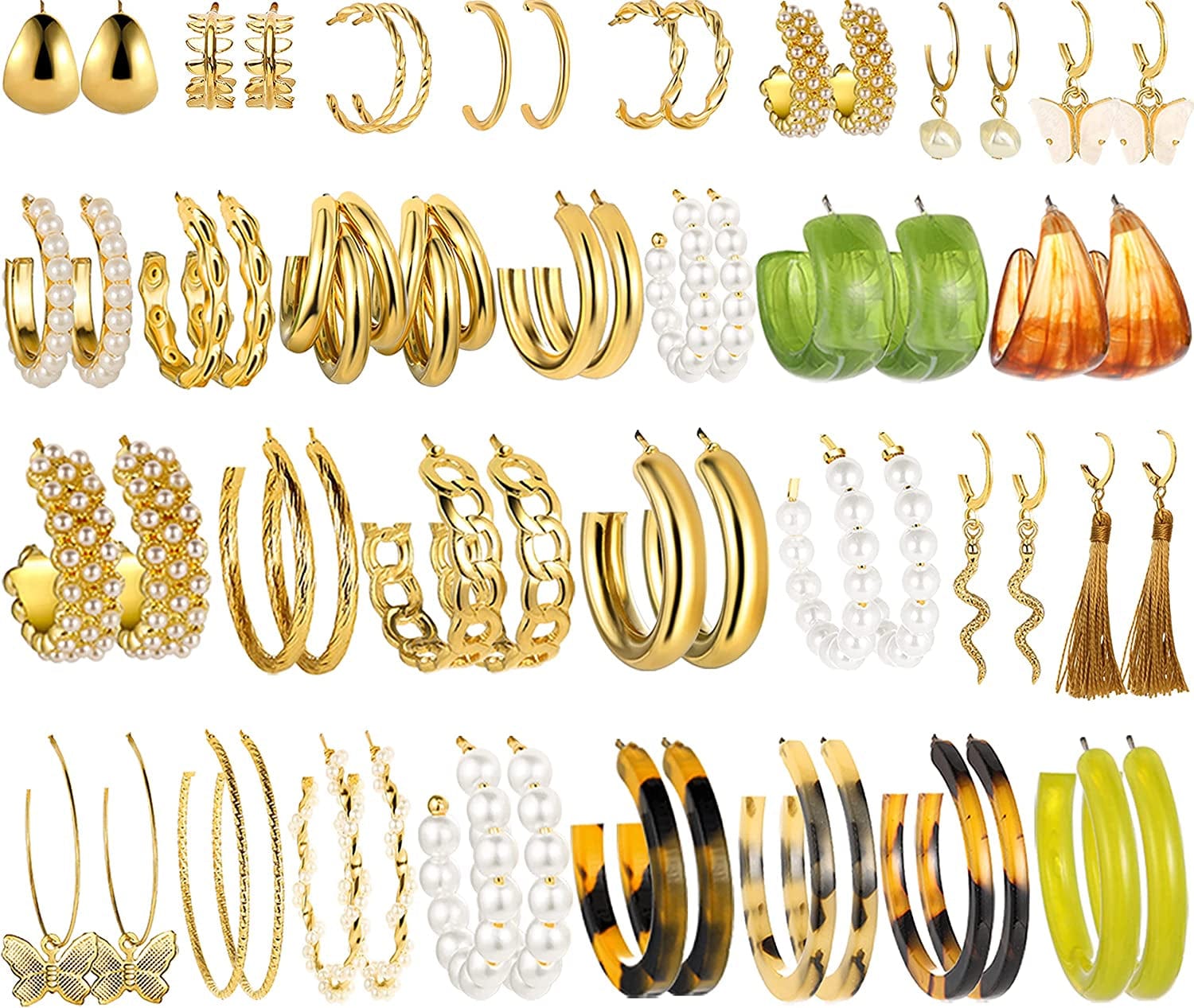 36 Pairs Gold Earrings Set for Women Girls, Fashion Pearl Chain Link Stud Drop Dangle Earrings Multipack Statement Earring Packs, Hypoallergenic Earrings for Birthday Party Christmas Jewelry Gift Apparel & Accessories > Jewelry > Earrings FAXHION 2-golg-30 pairs