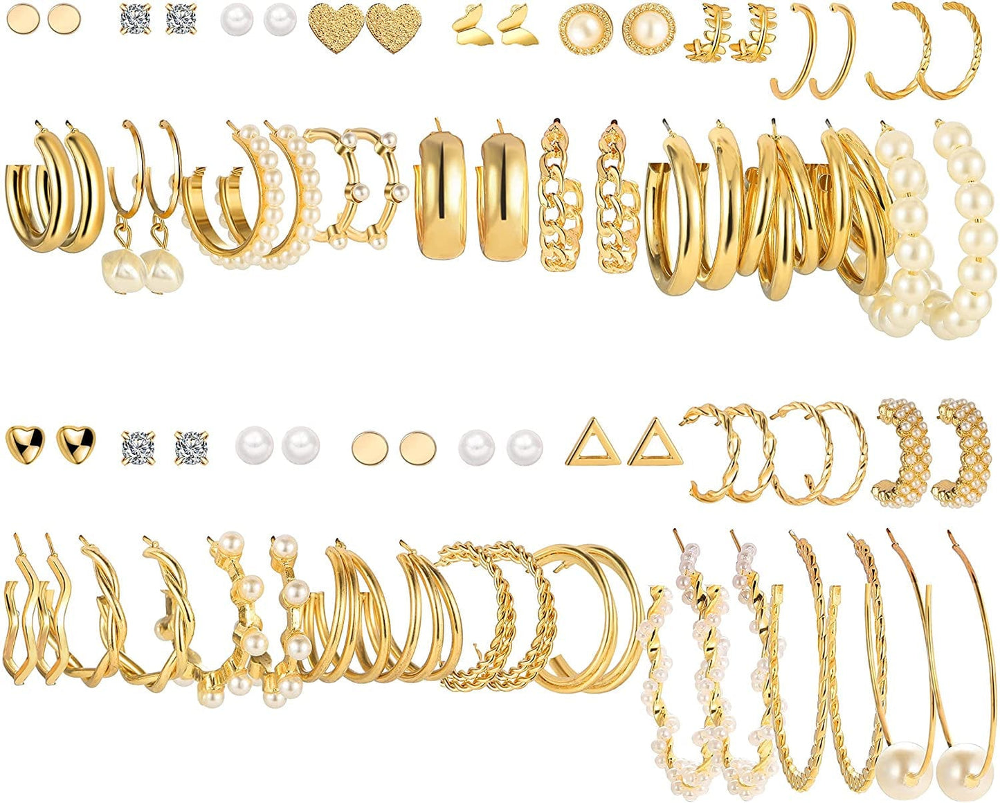 36 Pairs Gold Earrings Set for Women Girls, Fashion Pearl Chain Link Stud Drop Dangle Earrings Multipack Statement Earring Packs, Hypoallergenic Earrings for Birthday Party Christmas Jewelry Gift Apparel & Accessories > Jewelry > Earrings FAXHION 0-gold