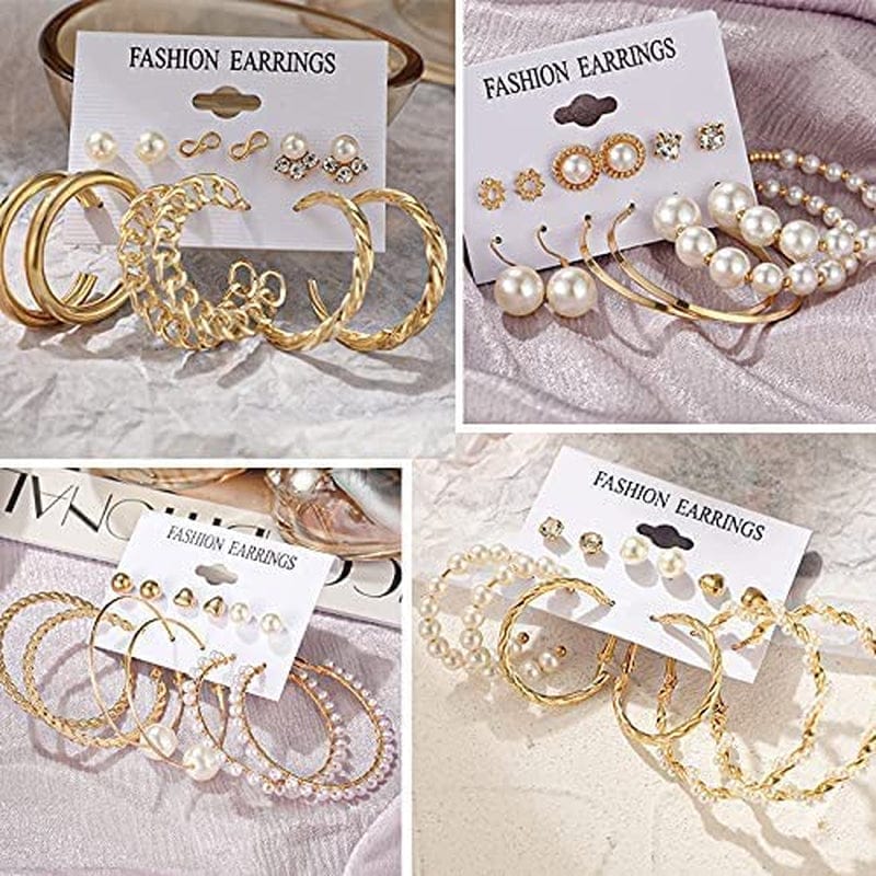 36 Pairs Gold Hoop Earrings Set for Women Girls, Fashion Hoop Stud Drop Dangle Earrings Boho Statement Paperclip Hypoallergenic Earrings for Christmas Jewelry Gift