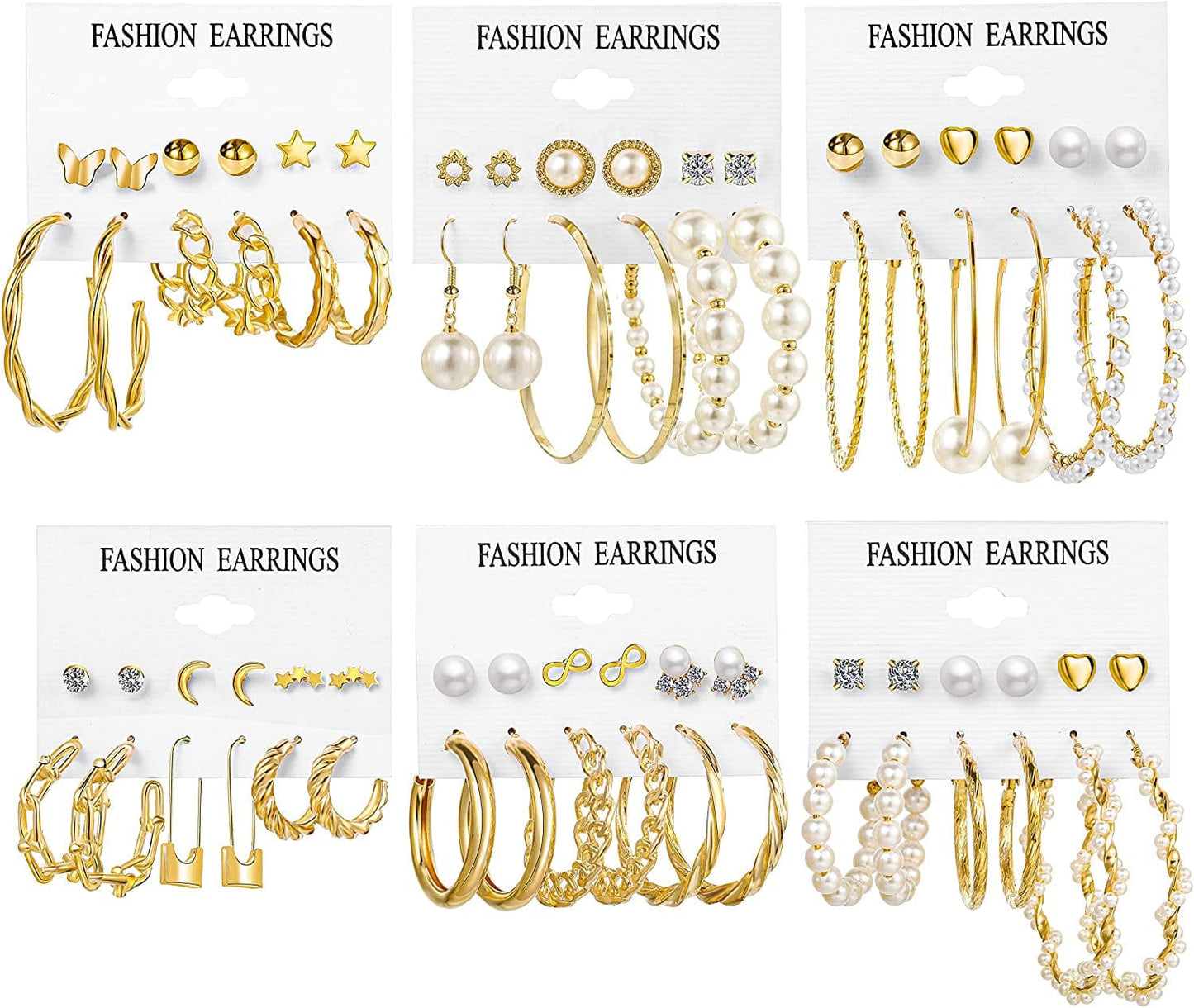 36 Pairs Gold Hoop Earrings Set for Women Girls, Fashion Hoop Stud Drop Dangle Earrings Boho Statement Paperclip Hypoallergenic Earrings for Christmas Jewelry Gift