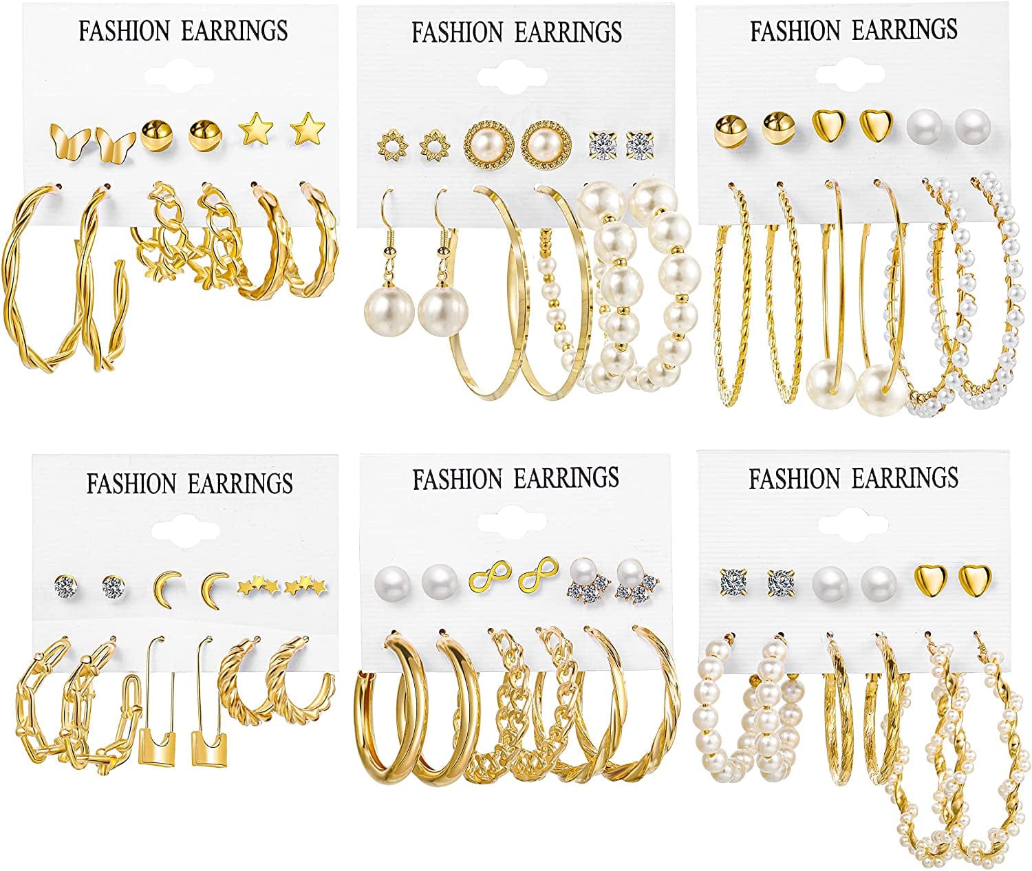 36 Pairs Gold Hoop Earrings Set for Women Girls, Fashion Hoop Stud Drop Dangle Earrings Boho Statement Paperclip Hypoallergenic Earrings for Christmas Jewelry Gift