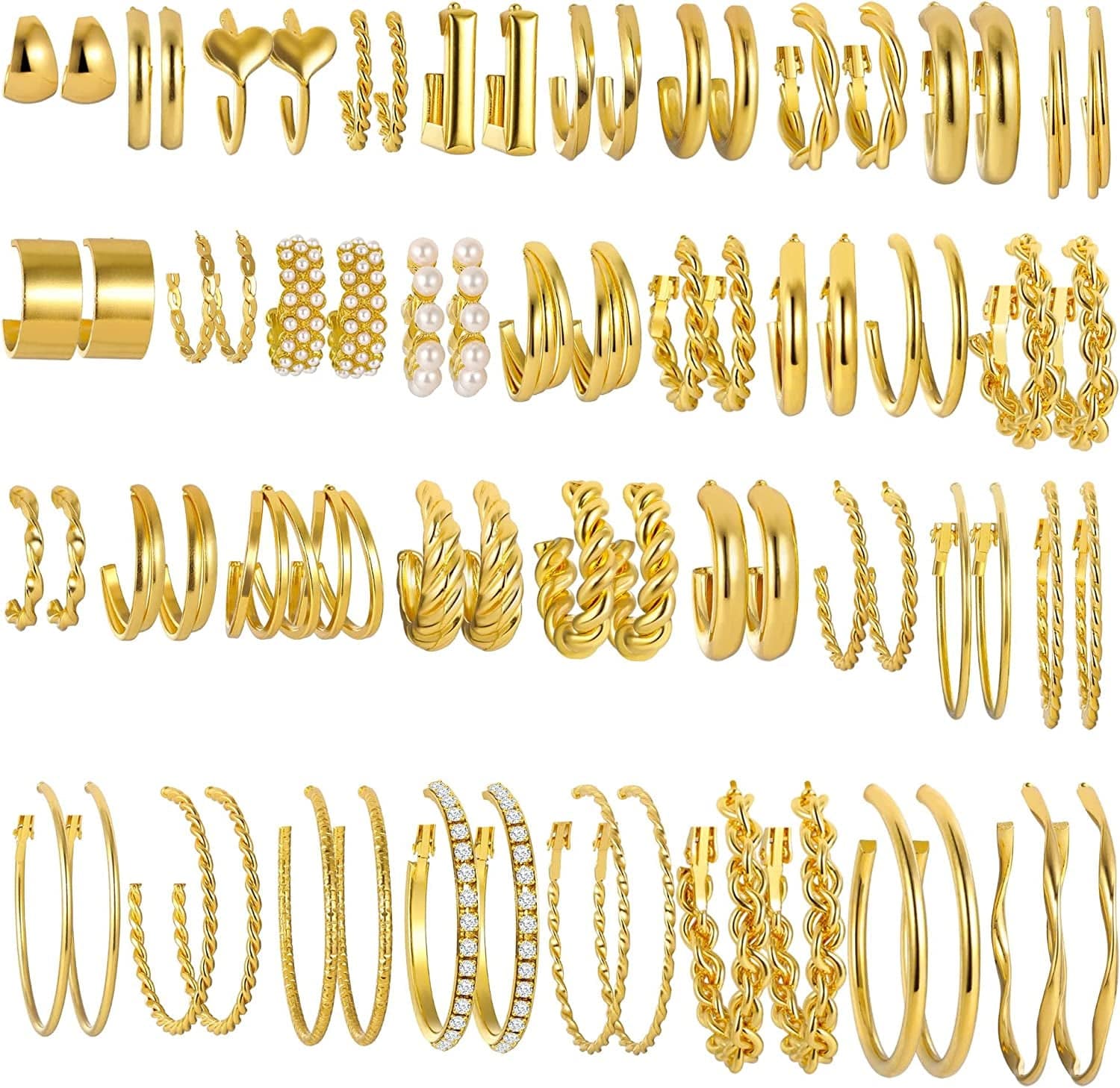 36 Pairs Gold Hoop Earrings Set for Women Girls Multipack, Hypoallergenic Chunky Chain Twisted Hoop Earrings Pack, Fashion Dangle Earrings Jewelry for Gift Apparel & Accessories > Jewelry > Earrings iF YOU