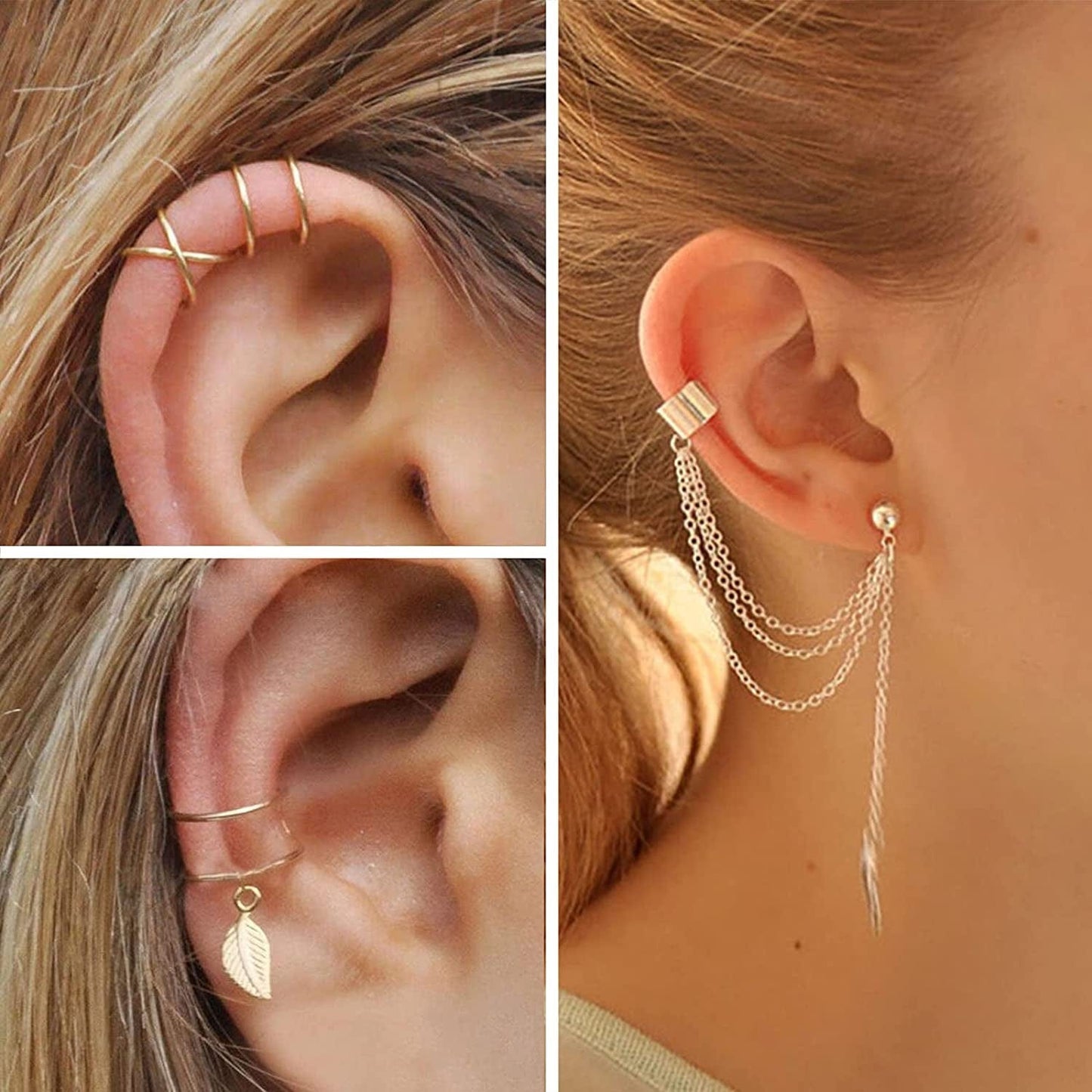 36 PCS Gold Plated Jewelry Set with 4 PCS Necklace, 11 PCS Bracelet, 7 PCS Ear Cuffs Earring, 14 Pcs Knuckle Rings for Women Girls Valentine Anniversary Birthday Friendship Gift