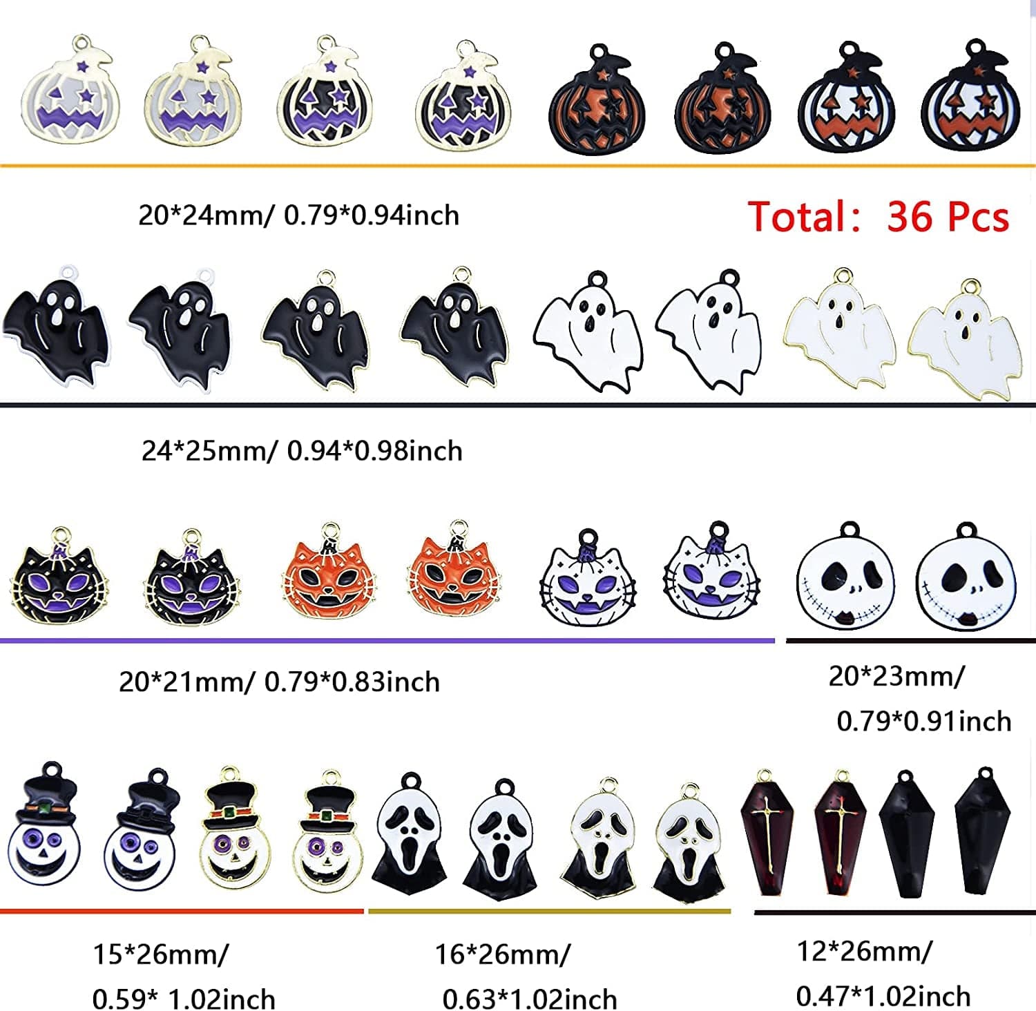 36 Pcs Halloween Charms Pendants Assorted Gold Black Plated Enamel Pumpkin Ghost Clown Wizard Hat Halloween Charms for Jewelry Making DIY Necklace Bracelet Earring Supplies Accessories