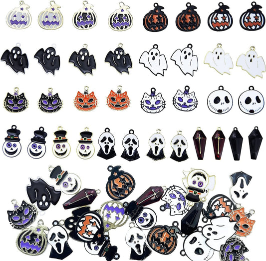 36 Pcs Halloween Charms Pendants Assorted Gold Black Plated Enamel Pumpkin Ghost Clown Wizard Hat Halloween Charms for Jewelry Making DIY Necklace Bracelet Earring Supplies Accessories