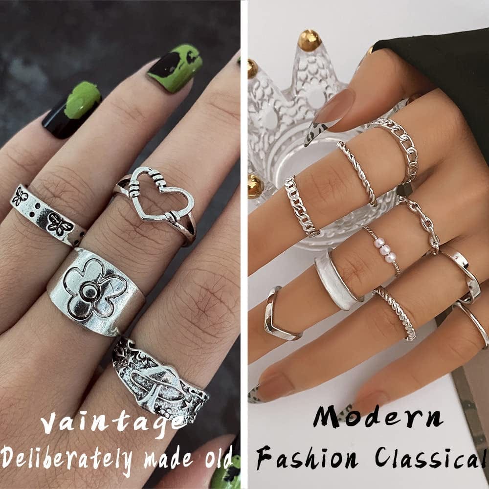 36 PCS Silver Plated Jewelry Set with 3 PCS Necklace, 12 PCS Bracelet, 7 PCS Ear Cuffs Earring, 14 Pcs Knuckle Rings for Women Girls Valentine Anniversary Birthday Friendship Gift