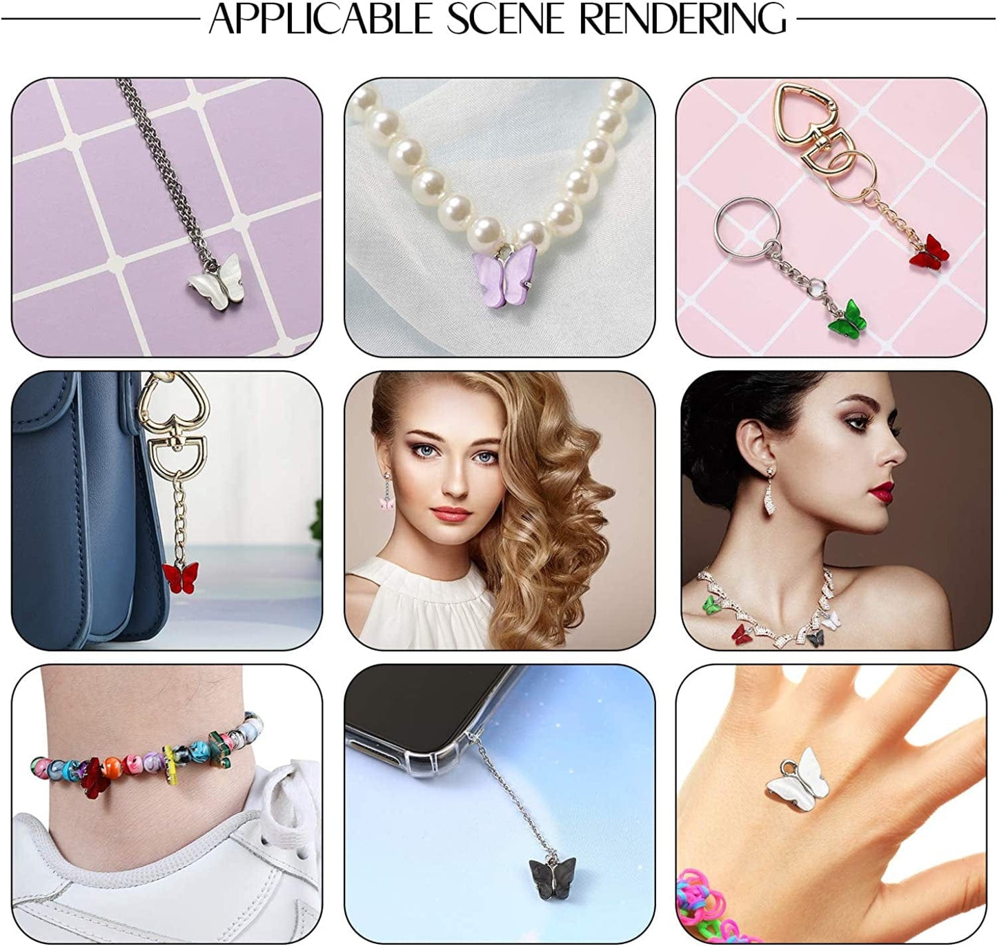 36 Pieces Butterfly Charms Acrylic Butterfly Pendant Colorful Butterfly Shape Charms for Earrings Bracelets Necklace DIY Jewelry Pendant Making Silver