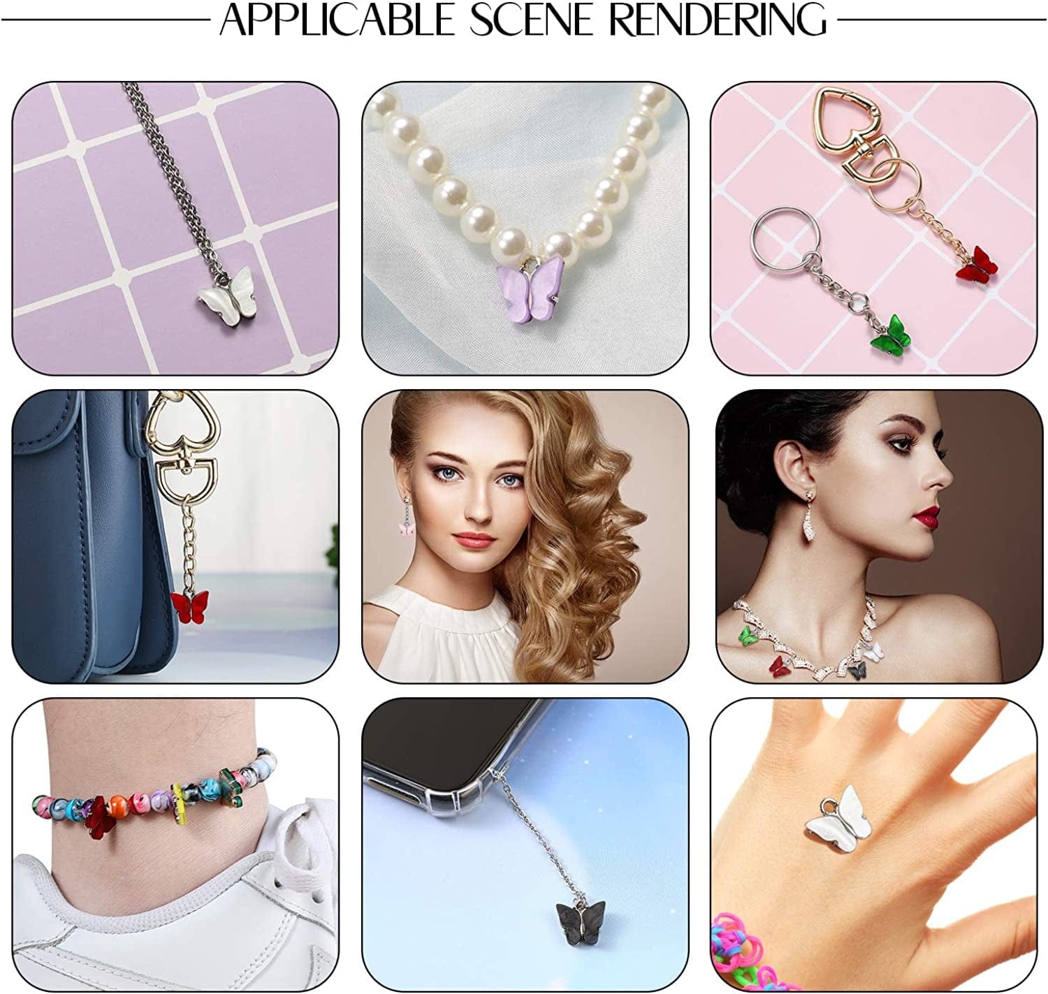 36 Pieces Butterfly Charms Acrylic Butterfly Pendant Colorful Butterfly Shape Charms for Earrings Bracelets Necklace DIY Jewelry Pendant Making Silver