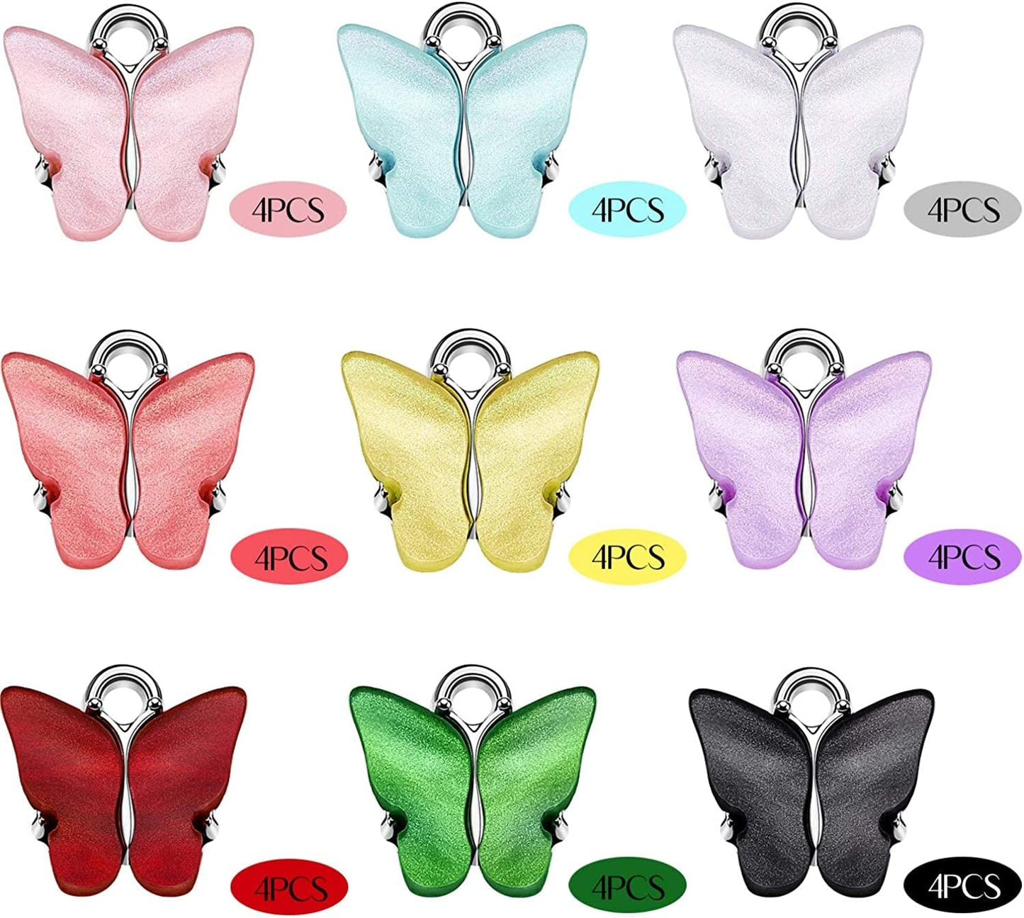 36 Pieces Butterfly Charms Acrylic Butterfly Pendant Colorful Butterfly Shape Charms for Earrings Bracelets Necklace DIY Jewelry Pendant Making Silver