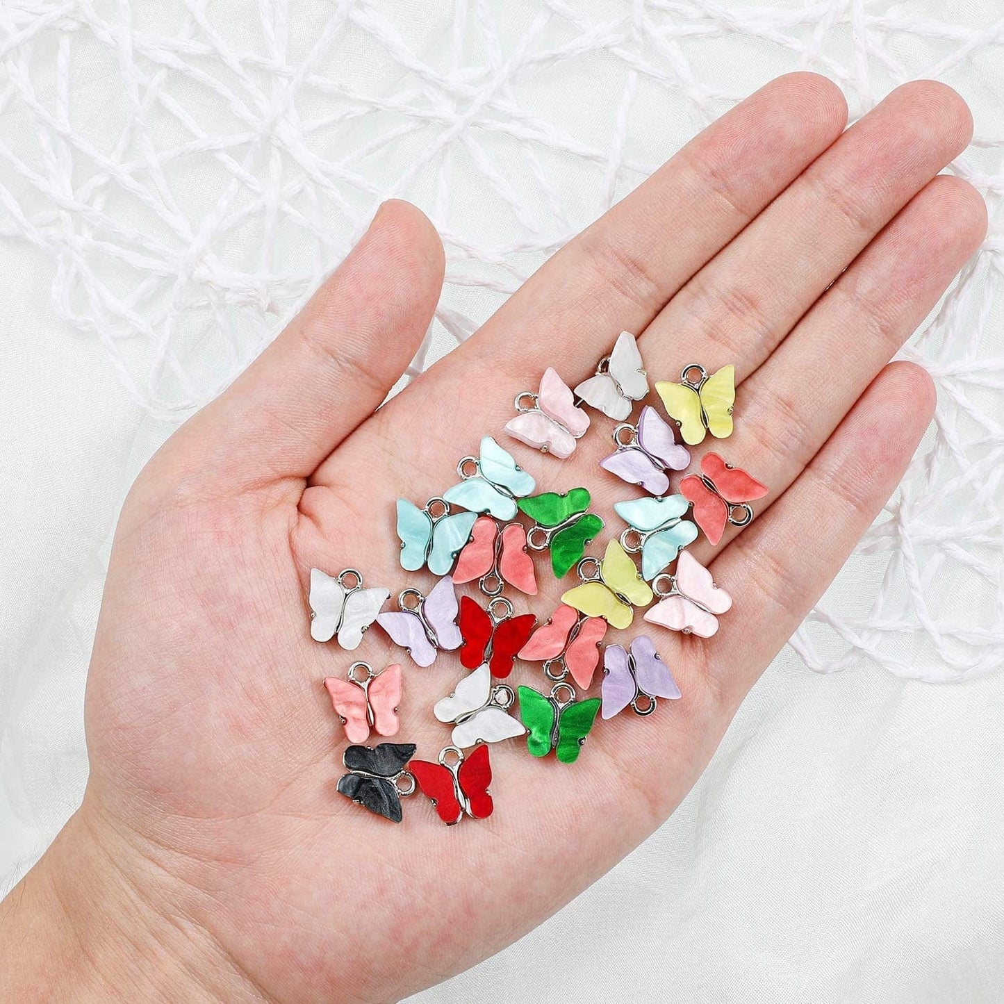36 Pieces Butterfly Charms Acrylic Butterfly Pendant Colorful Butterfly Shape Charms for Earrings Bracelets Necklace DIY Jewelry Pendant Making Silver