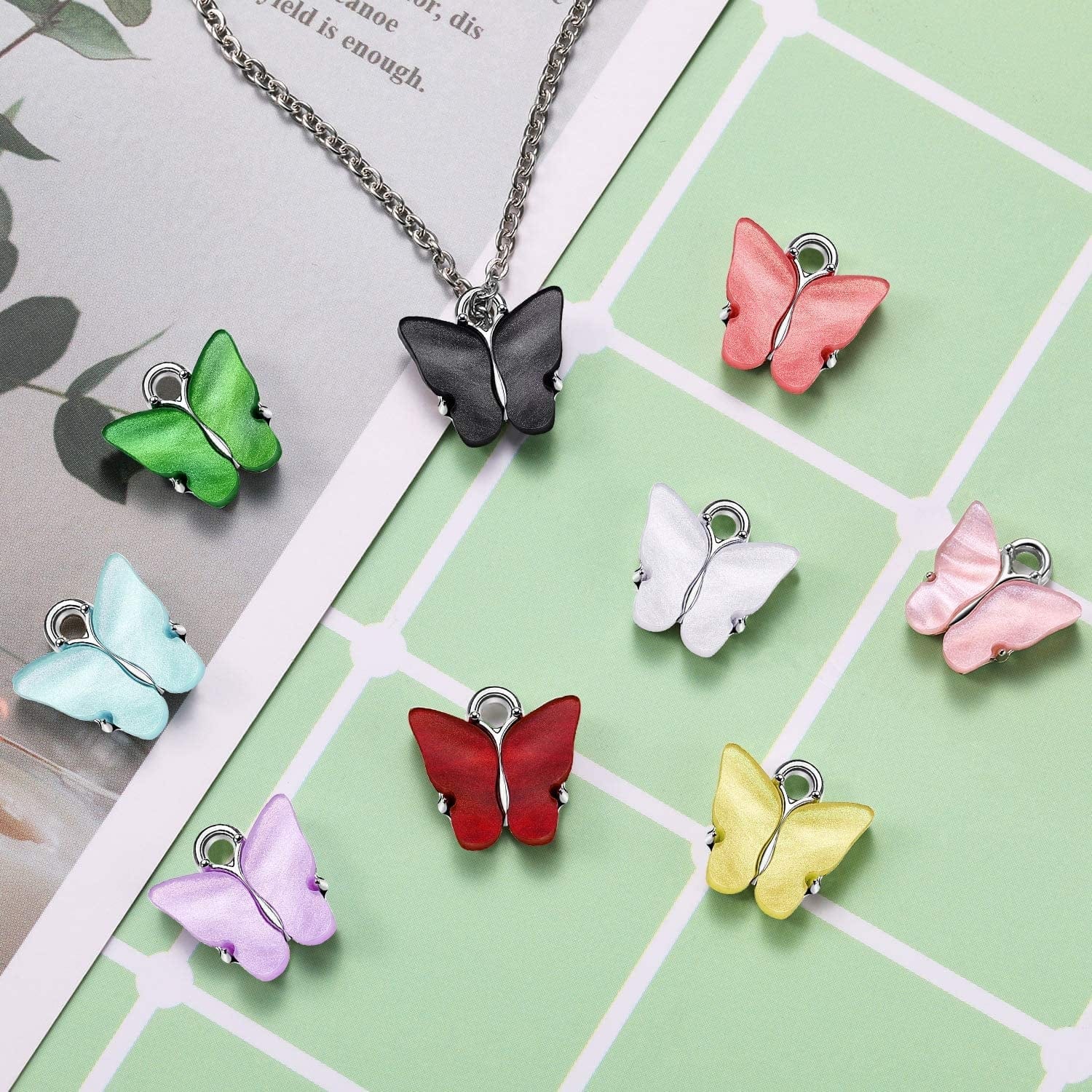36 Pieces Butterfly Charms Acrylic Butterfly Pendant Colorful Butterfly Shape Charms for Earrings Bracelets Necklace DIY Jewelry Pendant Making Silver
