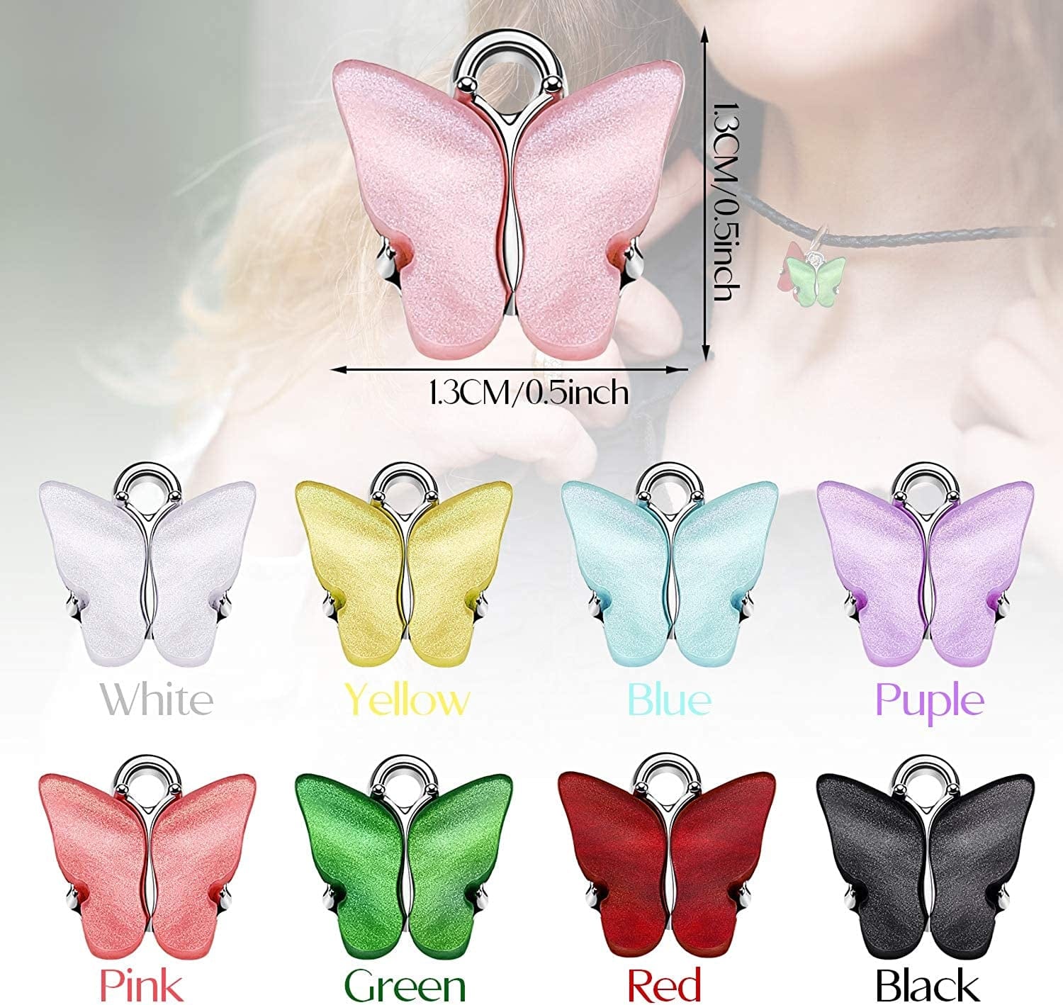 36 Pieces Butterfly Charms Acrylic Butterfly Pendant Colorful Butterfly Shape Charms for Earrings Bracelets Necklace DIY Jewelry Pendant Making Silver