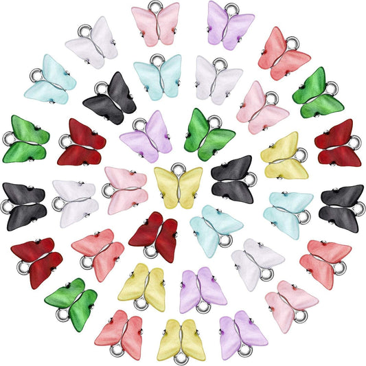 36 Pieces Butterfly Charms Acrylic Butterfly Pendant Colorful Butterfly Shape Charms for Earrings Bracelets Necklace DIY Jewelry Pendant Making Silver