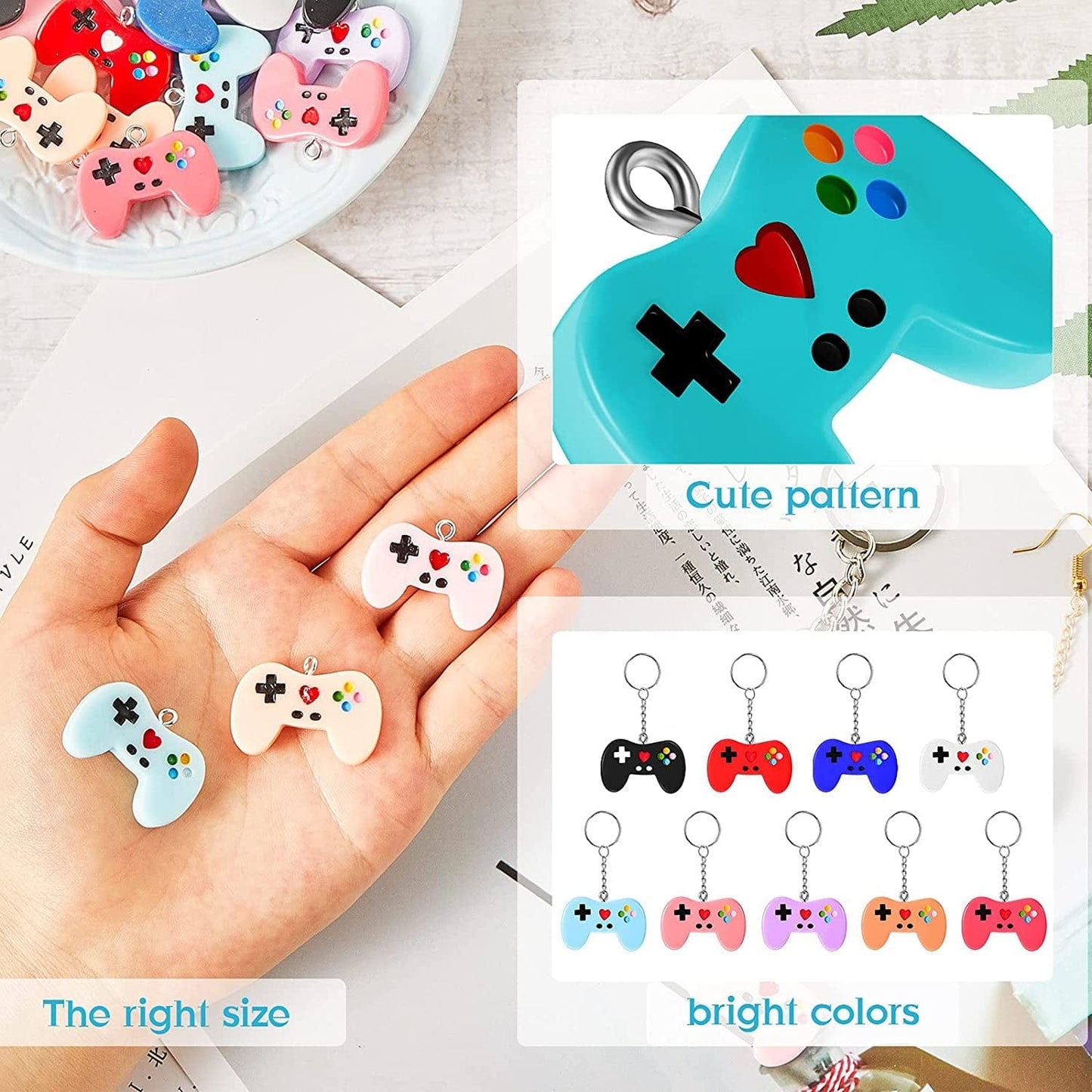 36 Pieces Video Game Controller Charms Colorful Game Controller Key Ring Pendant Charms Video Game Resin Charm for DIY Jewelry Making Necklace Bracelet, 9 Colors