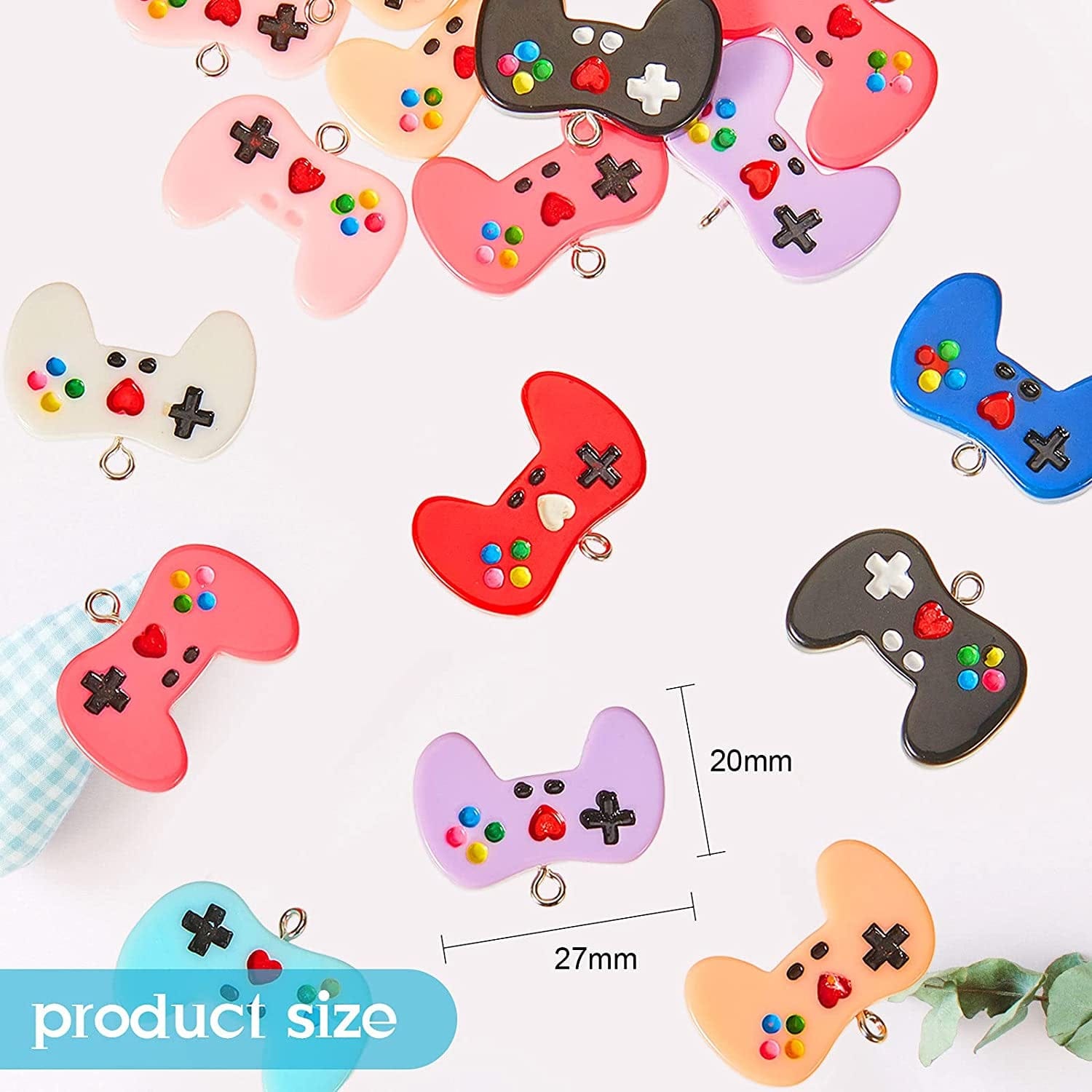 36 Pieces Video Game Controller Charms Colorful Game Controller Key Ring Pendant Charms Video Game Resin Charm for DIY Jewelry Making Necklace Bracelet, 9 Colors