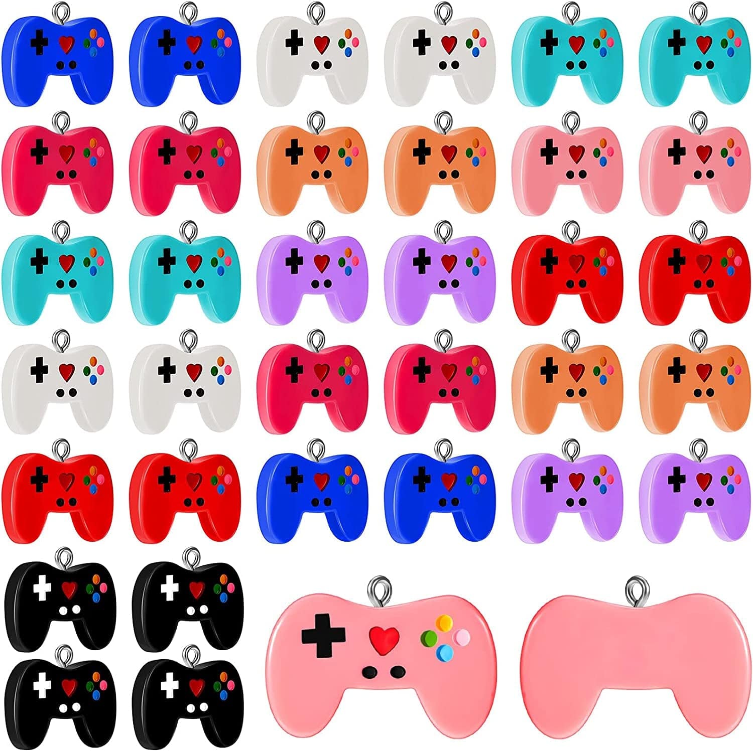 36 Pieces Video Game Controller Charms Colorful Game Controller Key Ring Pendant Charms Video Game Resin Charm for DIY Jewelry Making Necklace Bracelet, 9 Colors
