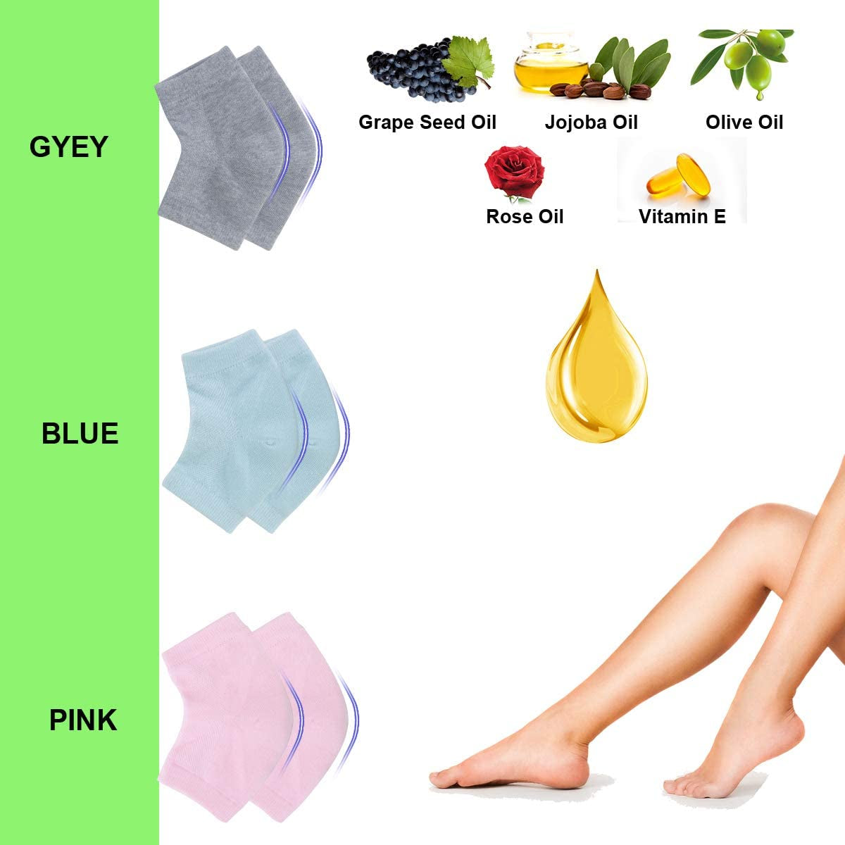 Vented Moisturizing Gel Heel Socks, 3 Pairs Toeless Spa Sock for Foot Care Treatment, Cracked Heels, Dry Feet, Foot Calluses (Gray, Green, Pink) Health & Beauty > Personal Care > Foot Care Exptolii