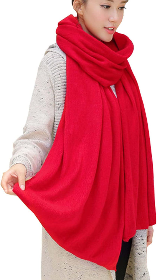 Wander Agio Womens Warm Winter Infinity Scarves Set Blanket Scarf Pure Color Apparel & Accessories > Clothing Accessories > Scarves & Shawls Wander Agio Red