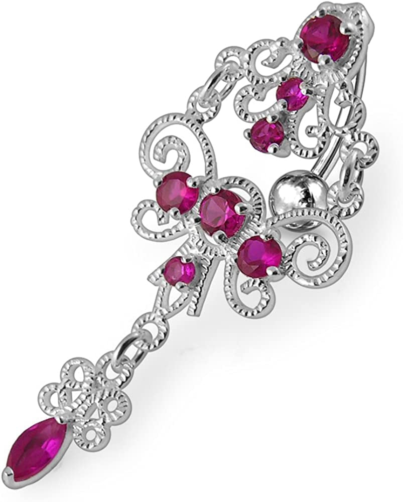 Jeweled Chandeliers Dangling 925 Sterling Silver Belly-Navel Ring Body Jewelry Apparel & Accessories > Jewelry > Body Jewelry PiercingPoint Red