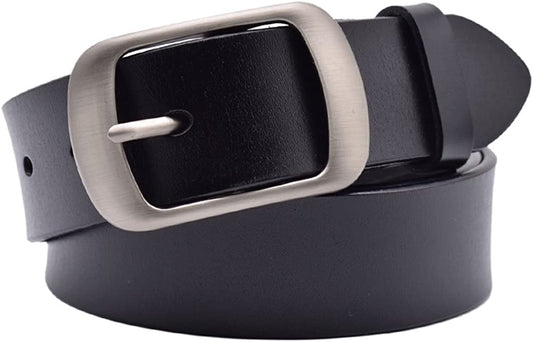 Vonsely Womens Leather Belt for Jeans, Black Leather Waist Belts with Pin Buckles Apparel & Accessories > Clothing Accessories > Belt Buckles VONSELY Black Suit Waistline 35"-37"
