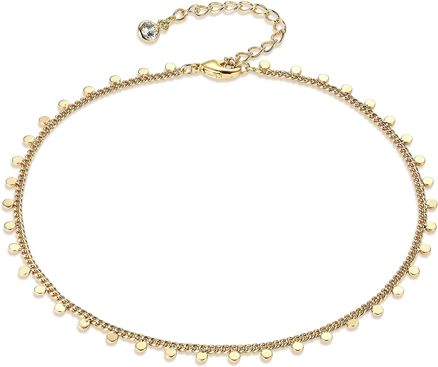 Valloey Rover Women Handmade Dainty Anklet Silver 14K Gold Plated Bead Boho Beach Rhinestone Foot Chain Adjustable Ankle Bracelet for Women Apparel & Accessories > Jewelry > Anklets Valloey Rover Tiny Dot