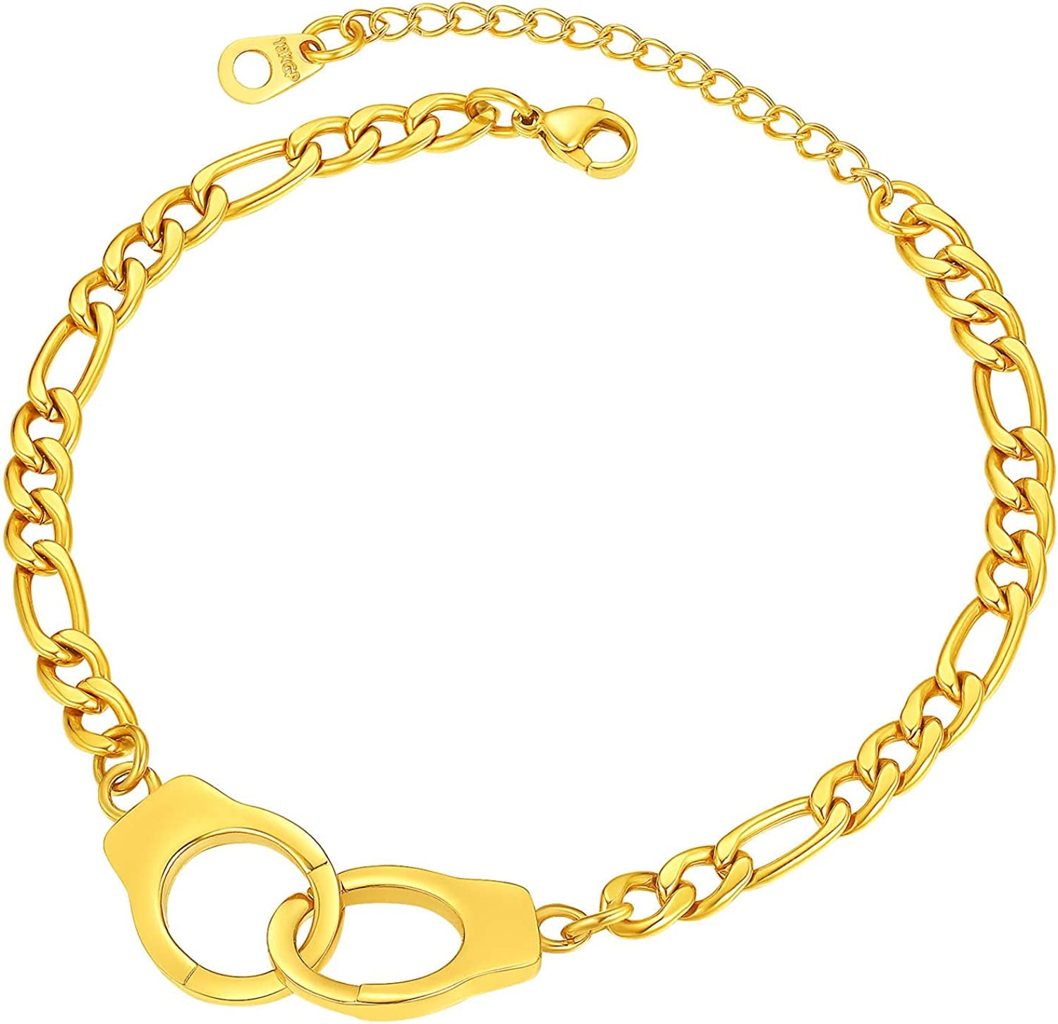 Chainspro Womens S925 Sterling Silver Adjustable Anklet, Heart/Moon/Handcuff Ankle Bracelet,Summer Foot Jewelry, Stainless Steel/Gold Plated(Send Gift Box) Apparel & Accessories > Jewelry > Anklets ChainsPro handcuff-gold plated