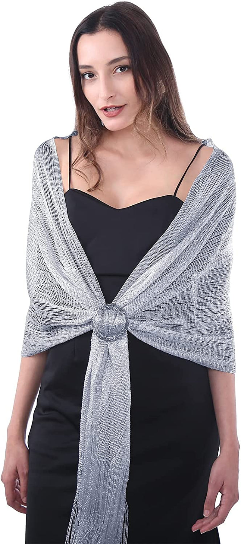 Missshorthair Women'S Sparkle Shawls and Wraps with Buckle for Wedding Party Dresses Apparel & Accessories > Clothing Accessories > Scarves & Shawls MissShorthair 2 Metallic Silver Gray(gift Bag)
