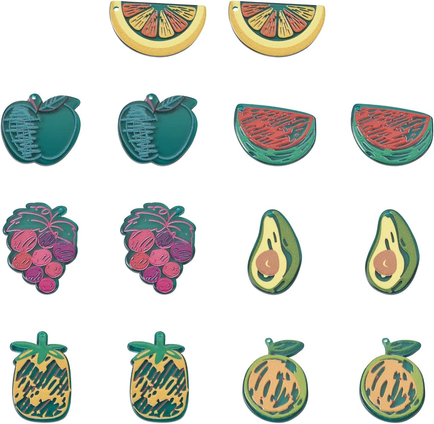 36Pcs Colorful Butterfly Dragonfly Pendants Plastic Insect Animal Flat Back Charms Connectors Embellishment for Jewelry Crafts Making Mixed Color 3D Fruits