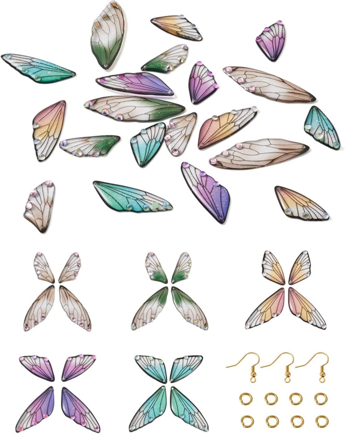 36Pcs Colorful Butterfly Dragonfly Pendants Plastic Insect Animal Flat Back Charms Connectors Embellishment for Jewelry Crafts Making 5 Color-Butterfly Wing